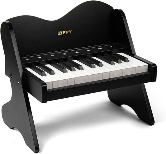 ZIPPY Kids Piano Keyboard, 25 Keys Digital Piano for Kids, Touch Sensitive Control Panel, Volume Adjustable, Mini Music Educational Instrument Toy, Wood Toy for Toddlers Girls Boys (Black)