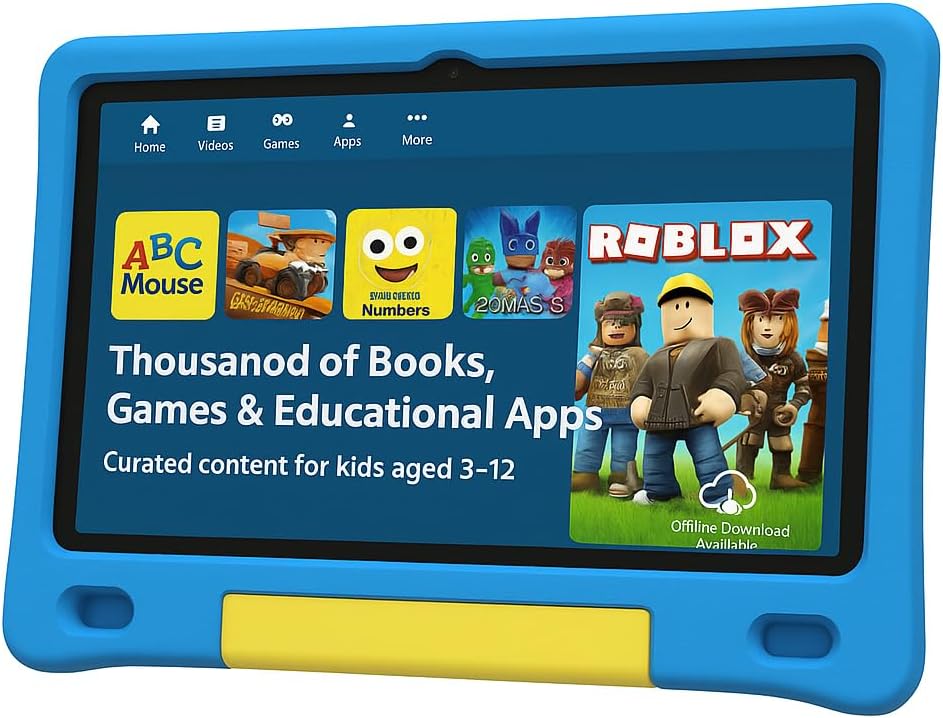 10.1 Inch Kids Tablet with Shockproof Case | Android 14, 64GB+8GB RAM, 12H Battery | Parental Control, Google Kids Space & Preloaded Educational Apps | WiFi 6, HD Display, Ages 3-12