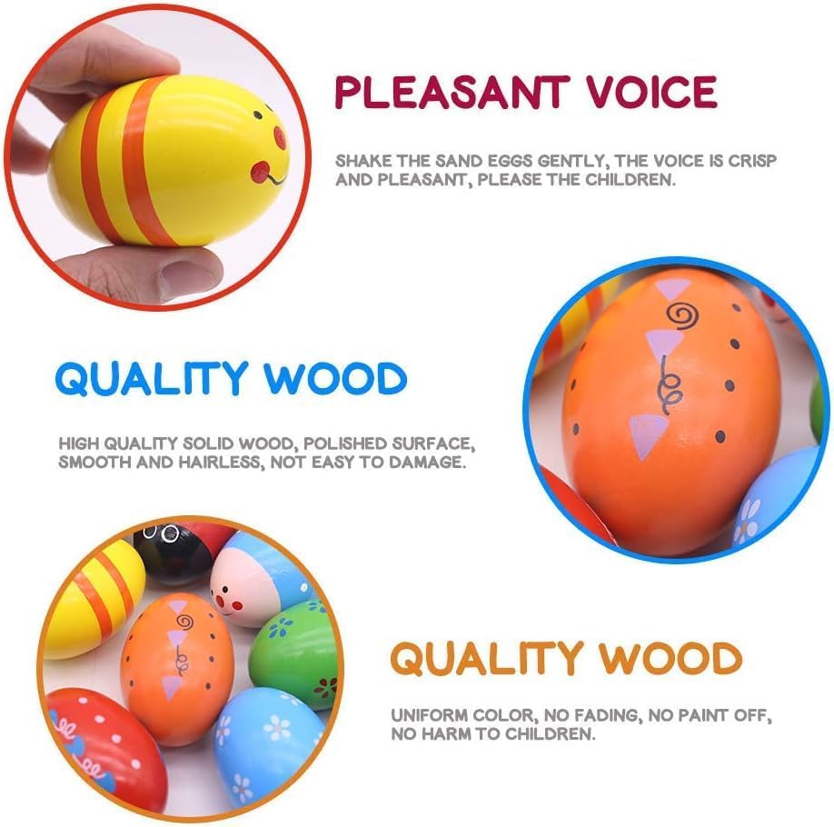 POPLAY 15 PCS Wooden Percussion Musical Egg Maracas Egg Shakers for Party Favors Classroom Prize Supplies Musical Instrument