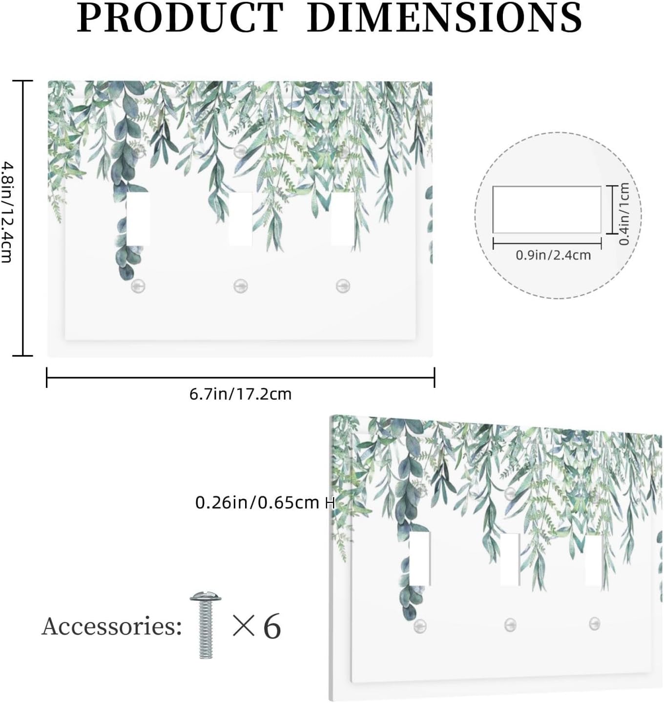 Eucalyptus Leaves Greenery Vine Flowers Simplicity Decorative Switch Plates 3 Gang Wall Plate Triple Toggle Light Switch Cover Faceplate Electrical Wall Panels for Bed Room Living Room Decor