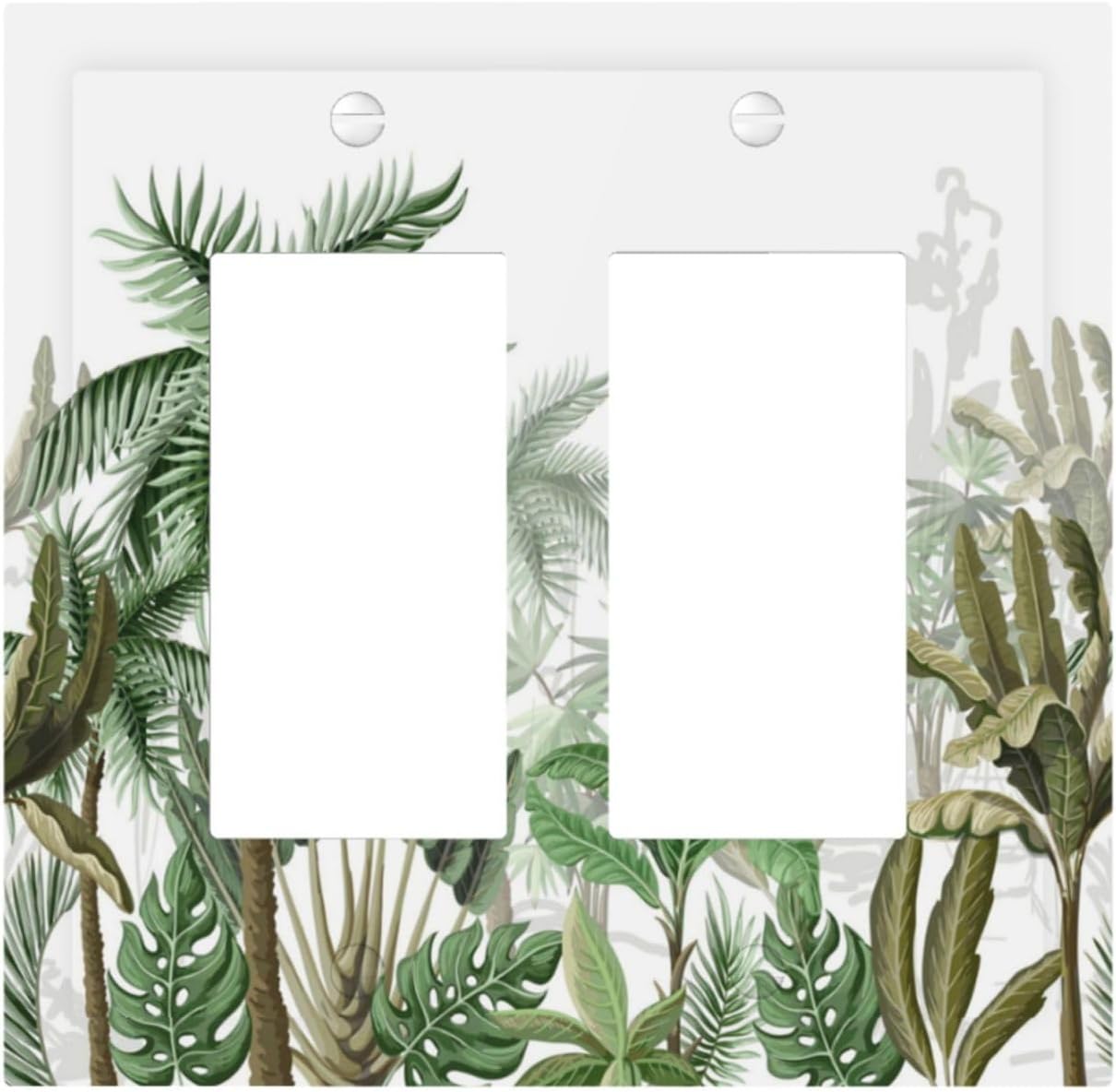 Palm Tree Banana Leaf Green Rainforest Natural Landscape Decorative Outlet Covers 2 Gang Double GFCI Rocker Electrical Wall Panels Light Switch Cover Plate for Bed Room Living Room Decor