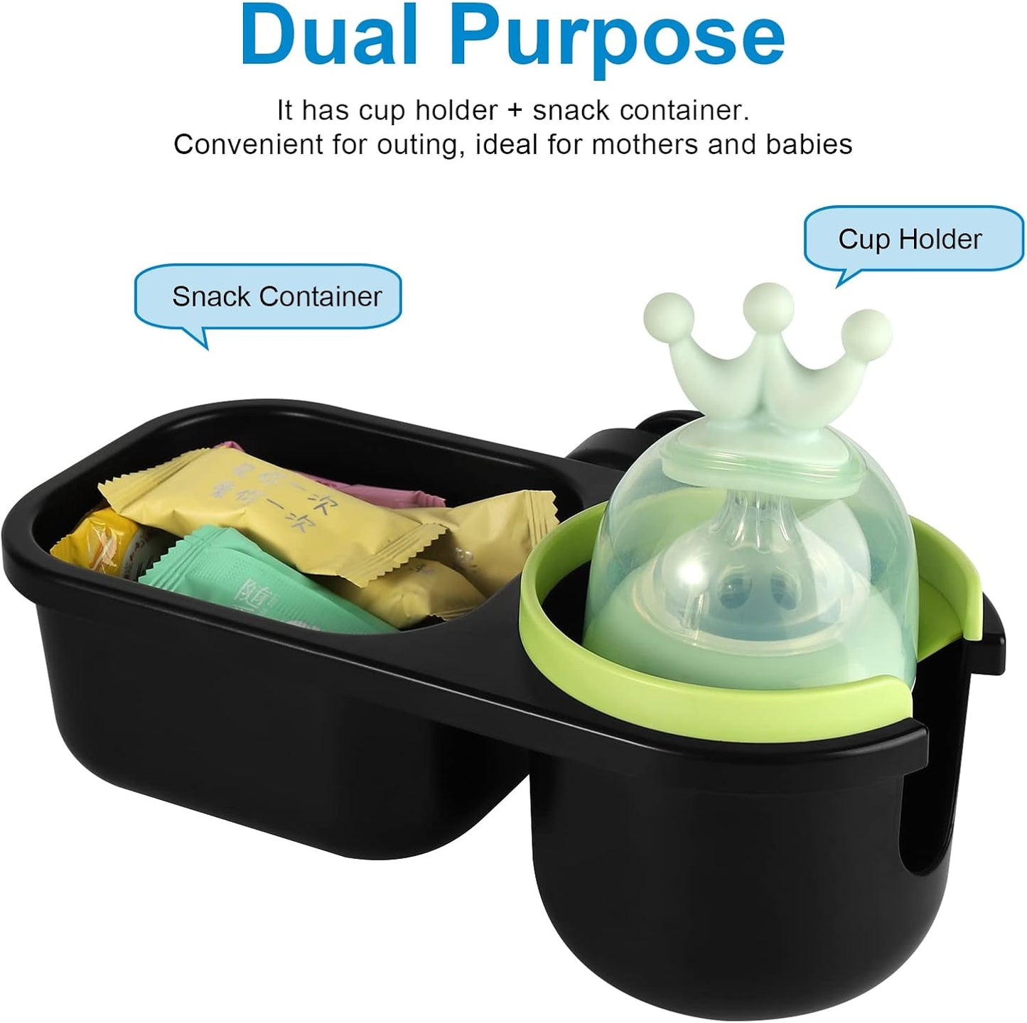 Accmor Stroller Cup Holder with Tray, Universal Cup Holder, Bike Bottle Holder, 361° Rotatable Large Caliber Drinks Holder for Stroller, Bike, Wheelchair, Walker