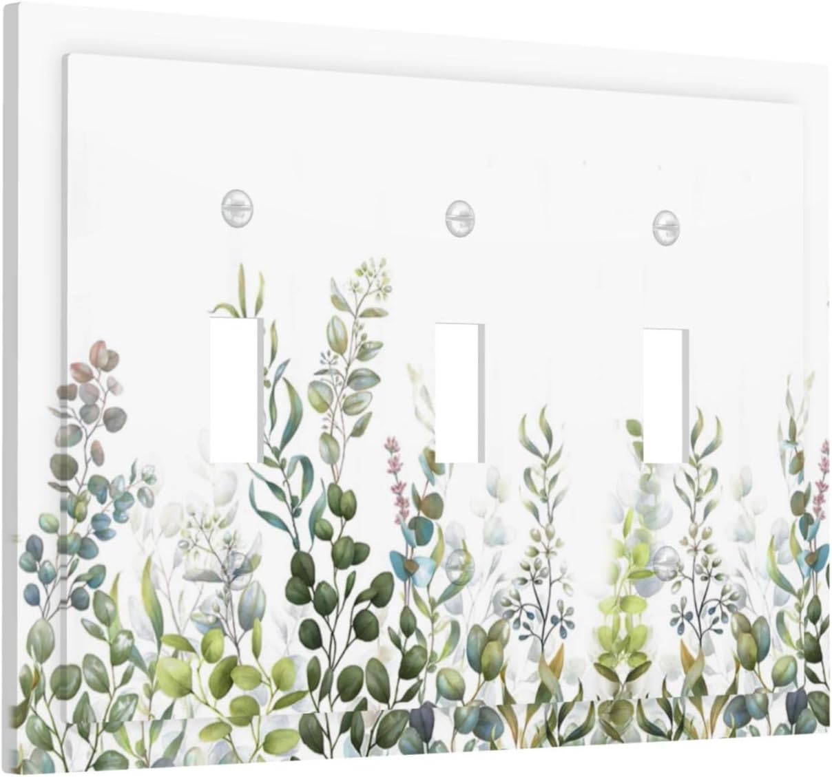Green Eucalyptus Leaf Plant Herbs Springnature Decorative Switch Plates 3 Gang Wall Plate Triple Toggle Light Switch Cover Faceplate Electrical Wall Panels for Bed Room Living Room Decor
