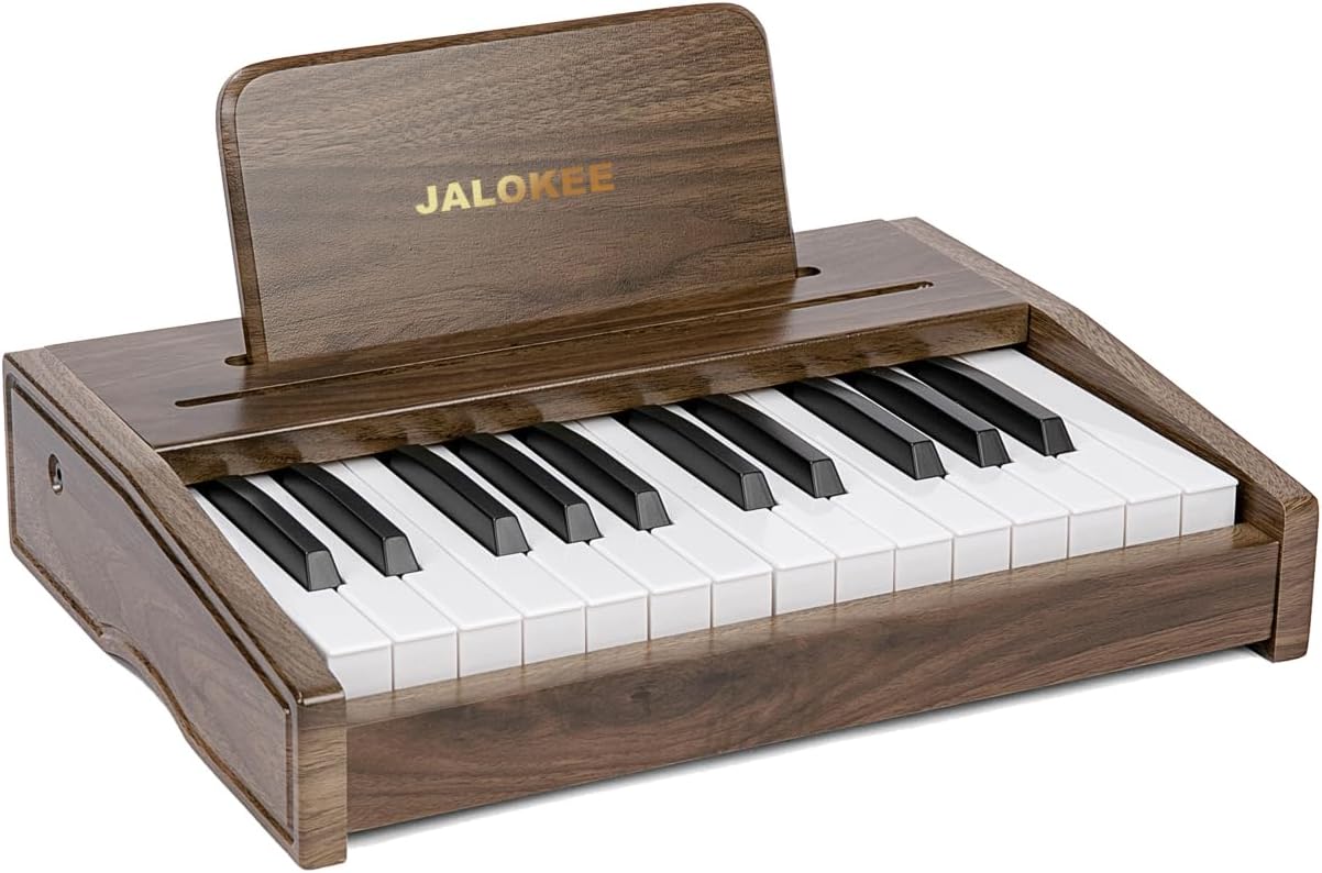 Kids Piano Keyboard, Digital Piano for Kids, Music Educational Instrument Toy, Wood Toy for 3+ Girls and Boys (Walnut, 25 Keys)