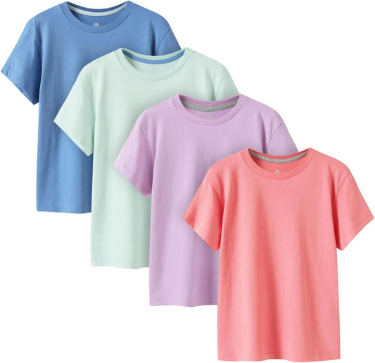 LAPASA Kids T-Shirts Short Sleeve (4 Pack) 100% Cotton Plain Top Tees Boy & Girl Unisex Toddler Children Tie Dye Summer K01