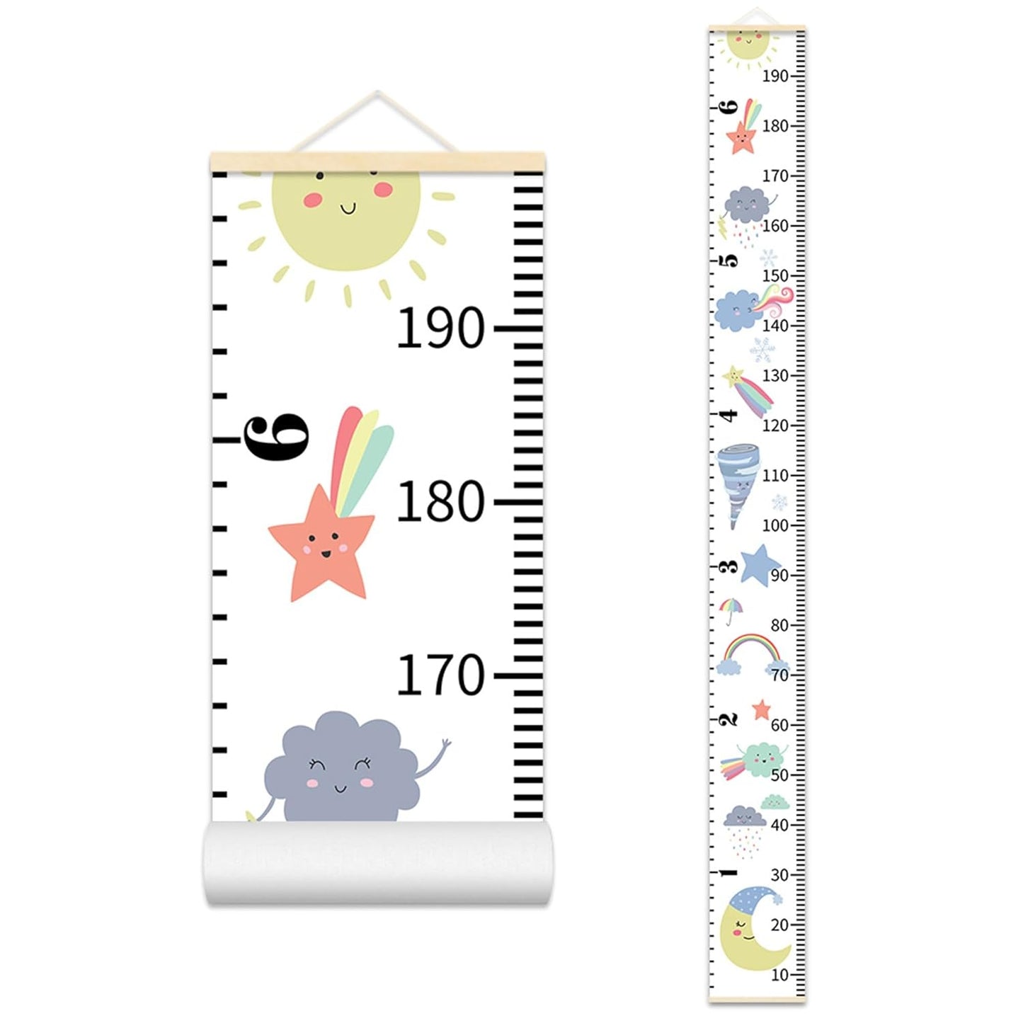 Baby Height Growth Chart, Canvas Ruler Home Nursery Wall Decor for Kids, Education Weather Icons Growth Tracker for Children Height Record, Boys & Girls Playroom Decoration