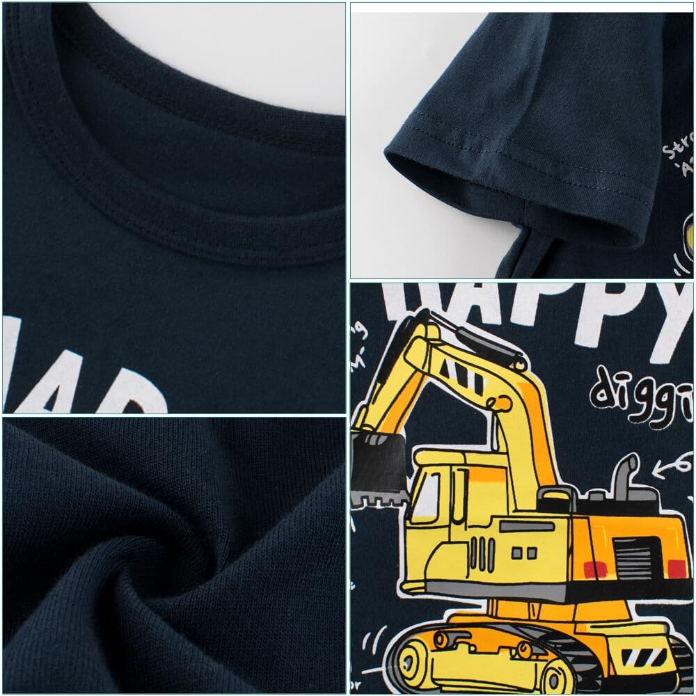 Boys' 4-Pack Excavator Short Sleeve Crewneck T-Shirts Top Tee Size 2-7 Years Toddler Boys' Value Pack Cotton T-Shirt