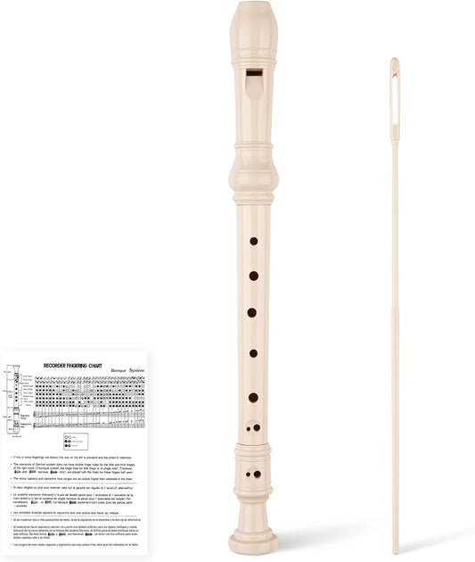 8-Hole Soprano Descant Recorder Baroque Style Kids Music Flute with Cleaning Rod & Case Bag for School Student Home Entertainment - Beige