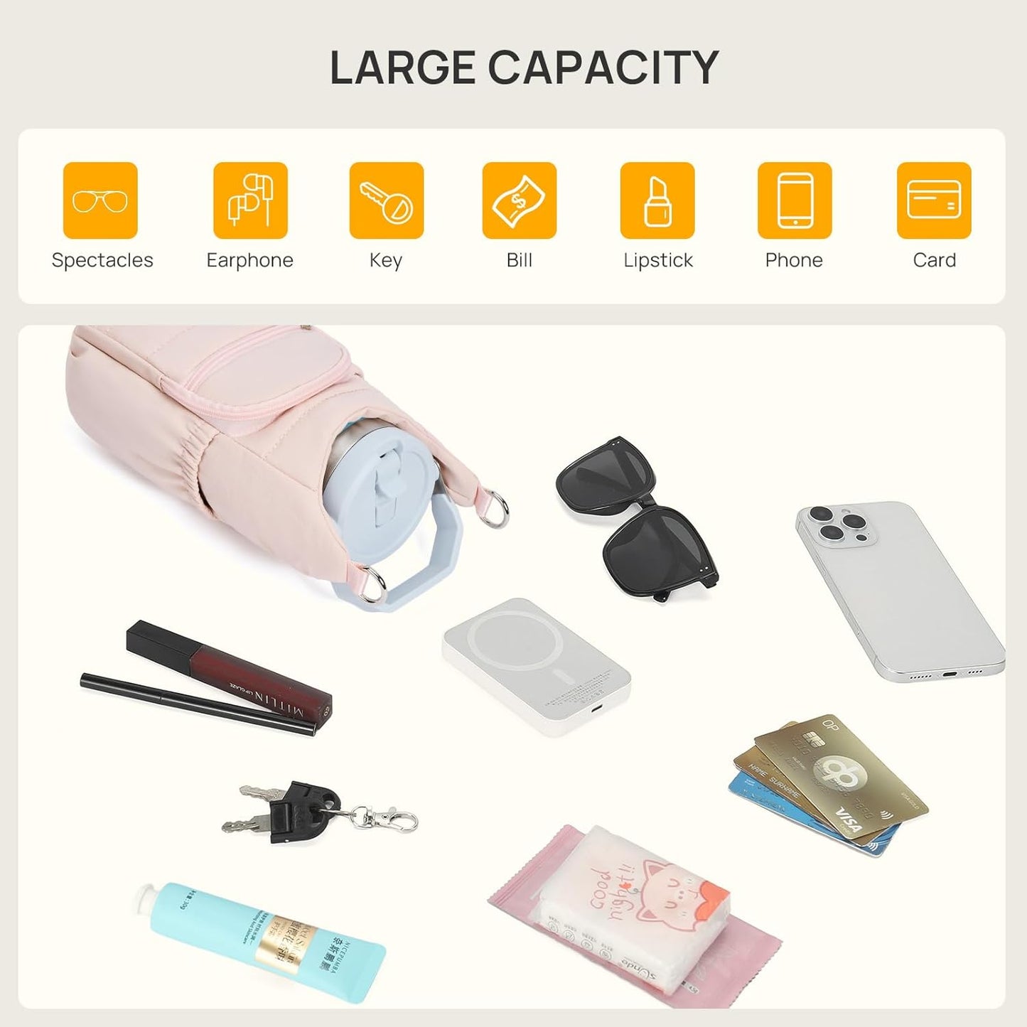 Telena Water Bottle Holder with Strap RFID Crossbody Bags for Women for Walking, Hiking, Cycling