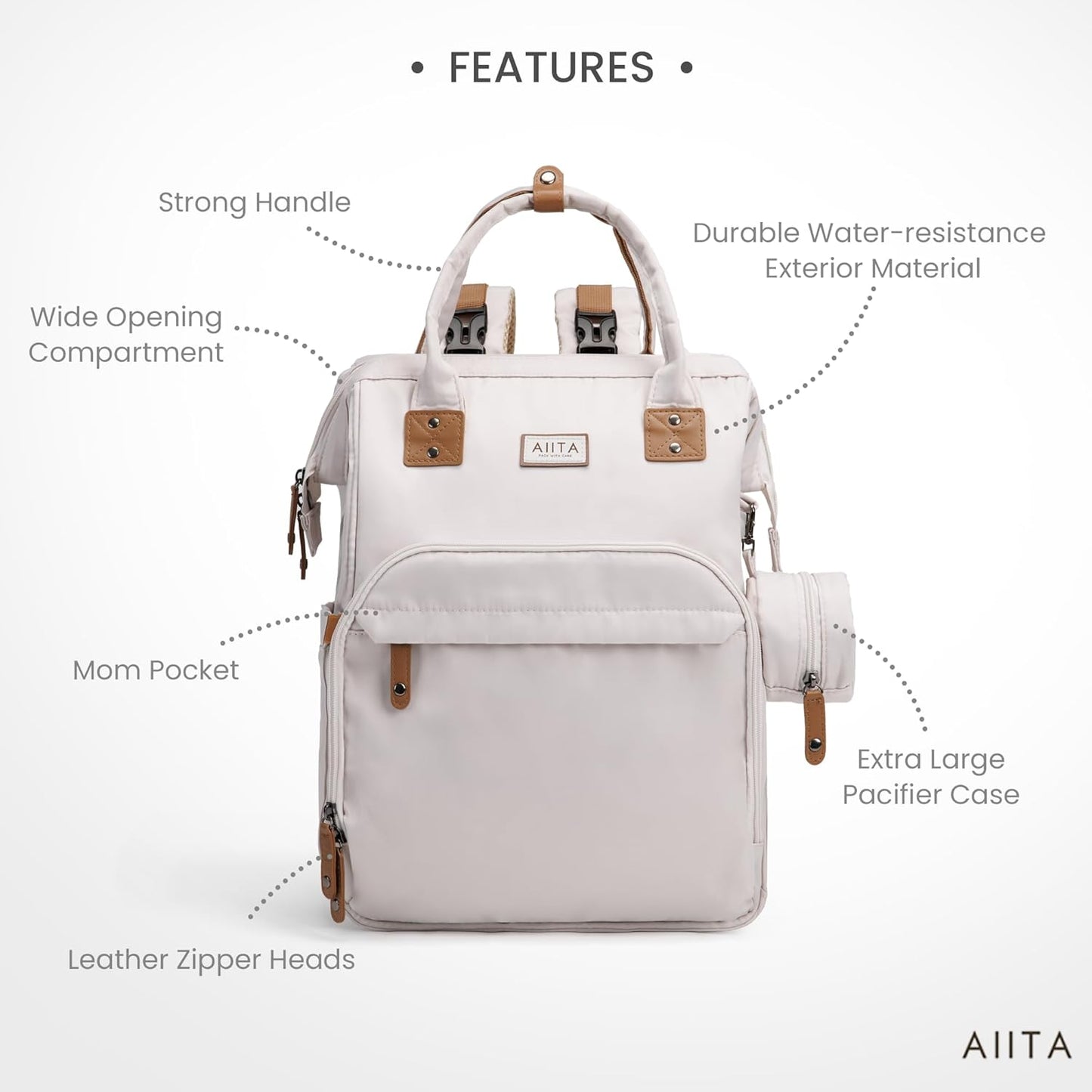 Diaper Bag Backpack, Multifunction Diaper Bag with Changing Station, Stylish Baby Bags, Large Unisex Diaper Backpack for Mom and Dad, Baby Registry Search, Portable Changing Pad – White Beige