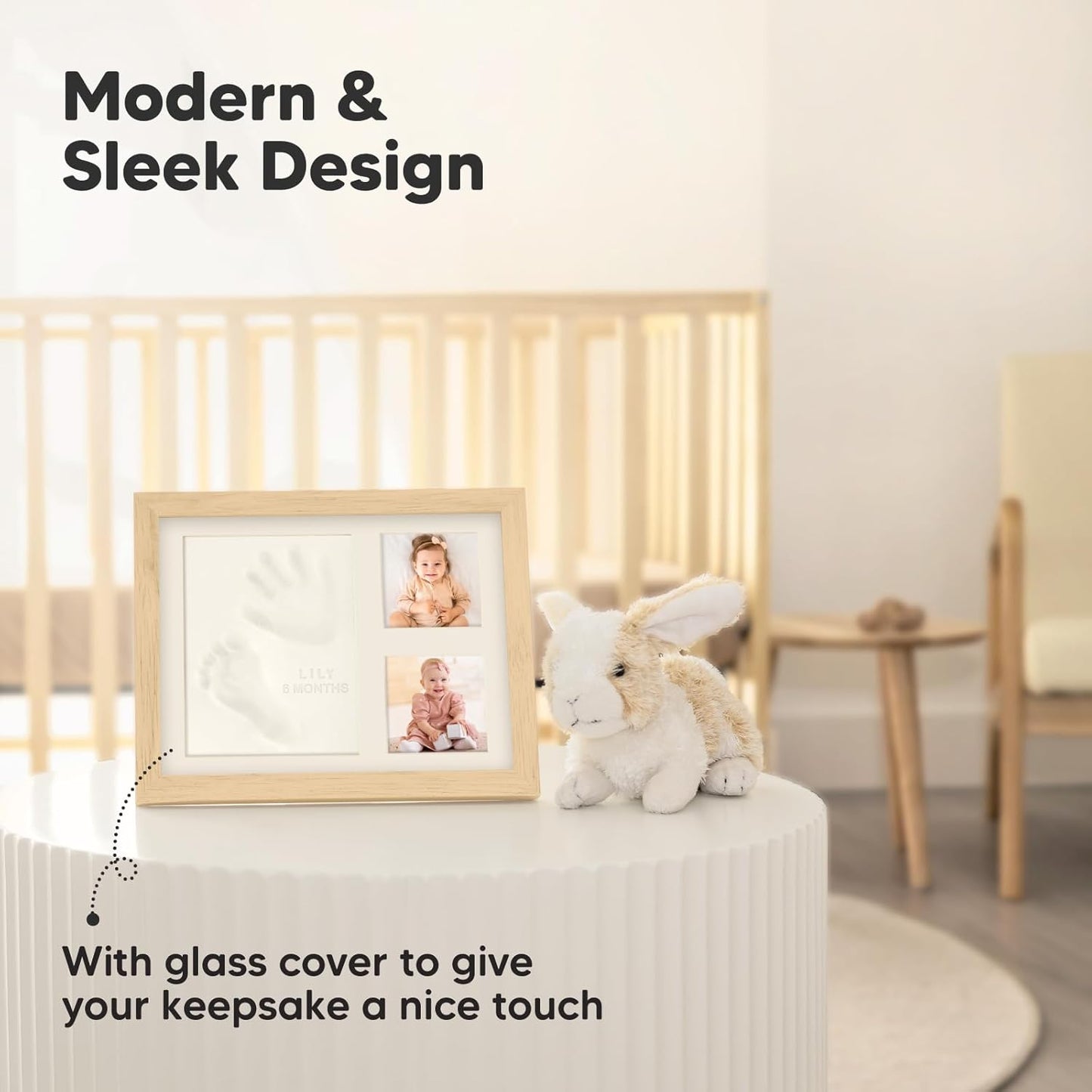 Baby Hand and Footprint Kit - Quick Dry Clay Baby Footprint Kit, Newborn Keepsake, Nursery Picture Frame for Boys, Girls, Personalized Gifts for Shower & Registry, New Mom Gift (Ash Wood)