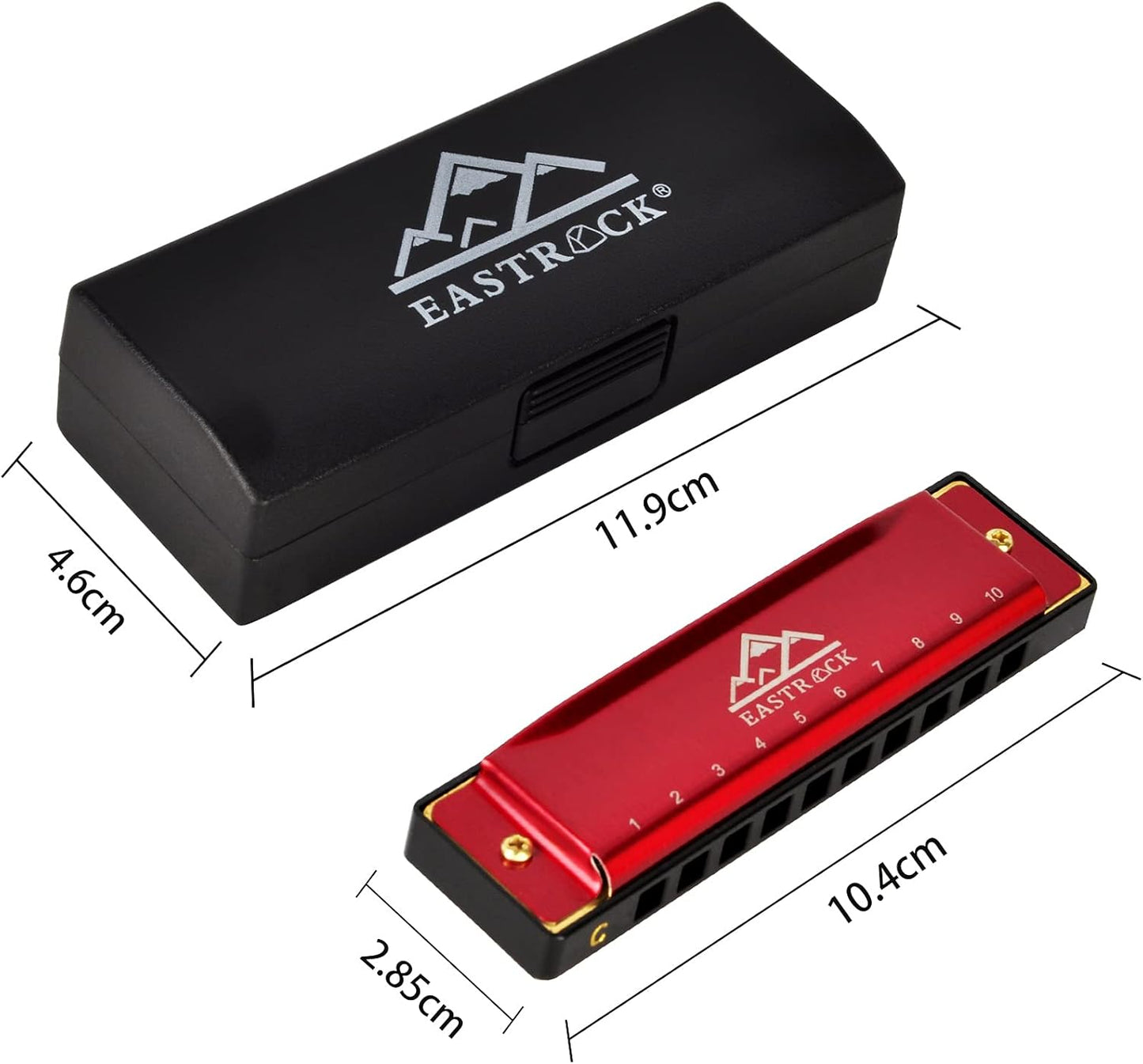 EastRock Blues Harmonica 10 Hole C Key with Case, Mouth Organ Harp, Diatonic Harmonica for Beginner, Adult, Kids, Professional, Students, Friends, Gifts (Red)