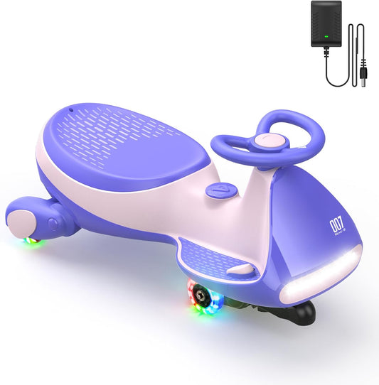 FanttikRide 6V N7 Classic Electric Wiggle Car with Pedal, Rechargeable Battery, Ride on Toys, Swing Car, 2 Speeds, Anti-Rollover, Flashing Light Wheels, Bluetooth, for Ages 3 and Up, 150 Lbs, Pink