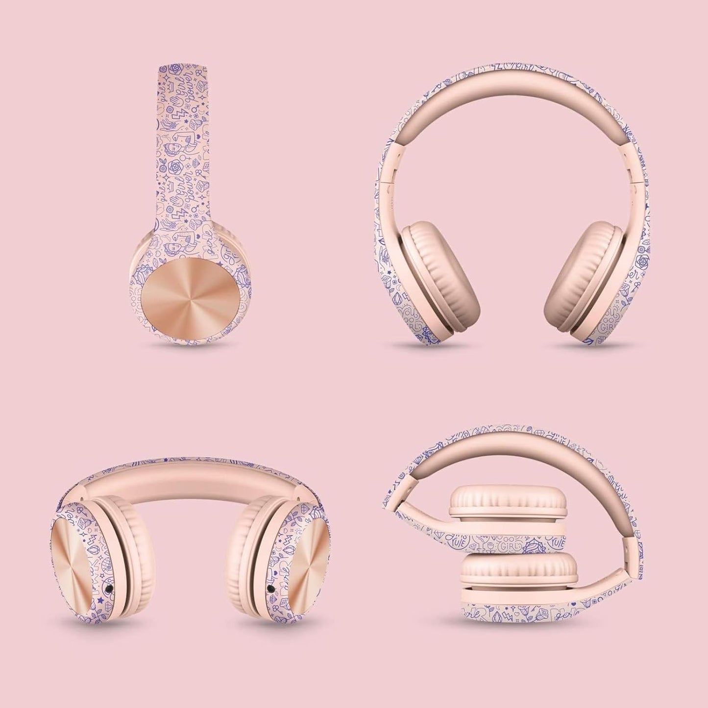 LilGadgets Connect+ Pro Wired Kids Headphones for School w/Microphone, Volume & Noise Reduction Over-Ear Headset w/Cord, SharePort Technology & SoftTouch Padding, Girl Power - Headphones for Kids