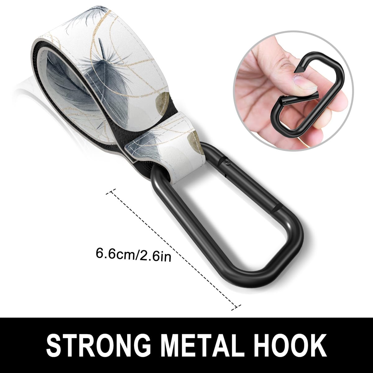 Baby Stroller Hooks for Hanging Bags, Universal Stroller Clips Accessories, Mommy Hook for Diaper Bag, Shopping Cart, Purse, Backpack - 2 Pack, Minimalist Feather