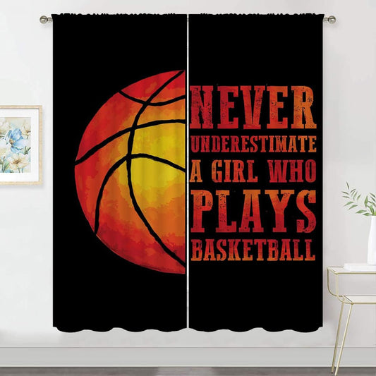 Red Basketball Blackout Curtains for Boy Girl Room Darkening Decor,Sport Theme and Motto Dark Background Bedroom Living Room Home Rod Pocket Thermal Insulated Window Curtain/Drapes Panel,63x63 Inch…