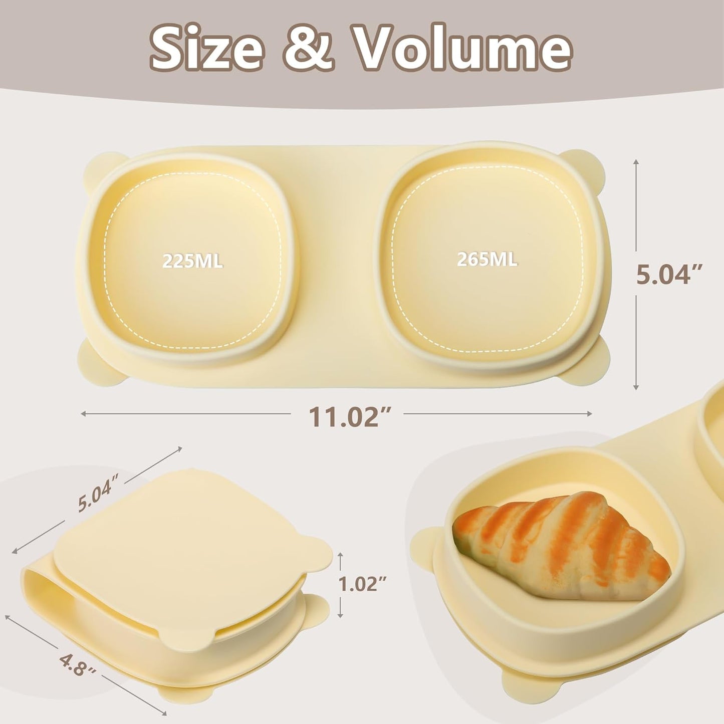 Silicone Foldable Novelty Dinner Plates,Suction Plates for Baby Travel Essential with Forks and Spoons,Microwave & Dishwasher Safe,Yellow