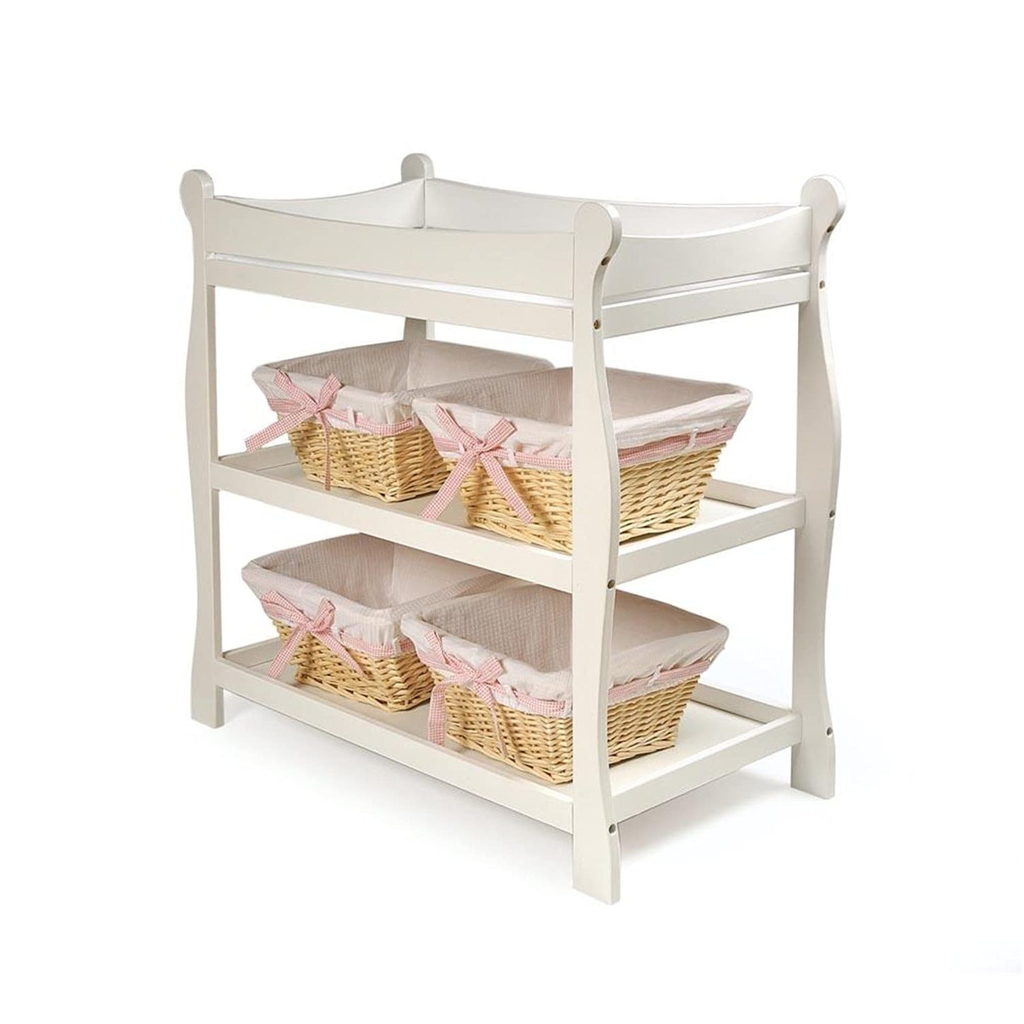 Badger Basket Sleigh Style Baby Changing Table - Nursery Diaper Station with Safety Rails, Foam Pad, and Two Storage Shelves - Nursery Organizer - Black