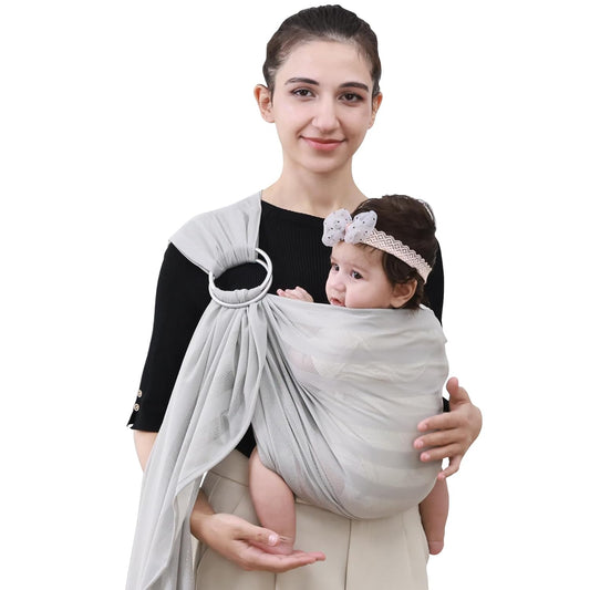 CUBY Water Baby Sling Carrier Lightweight Breathable Mesh Baby Wraps Carrier Adjustable Ring Sling Quick-Drying Baby Carriers Sling for Newborn Toddler Summer Swimming Pool Beach (Light Gray Stripe)