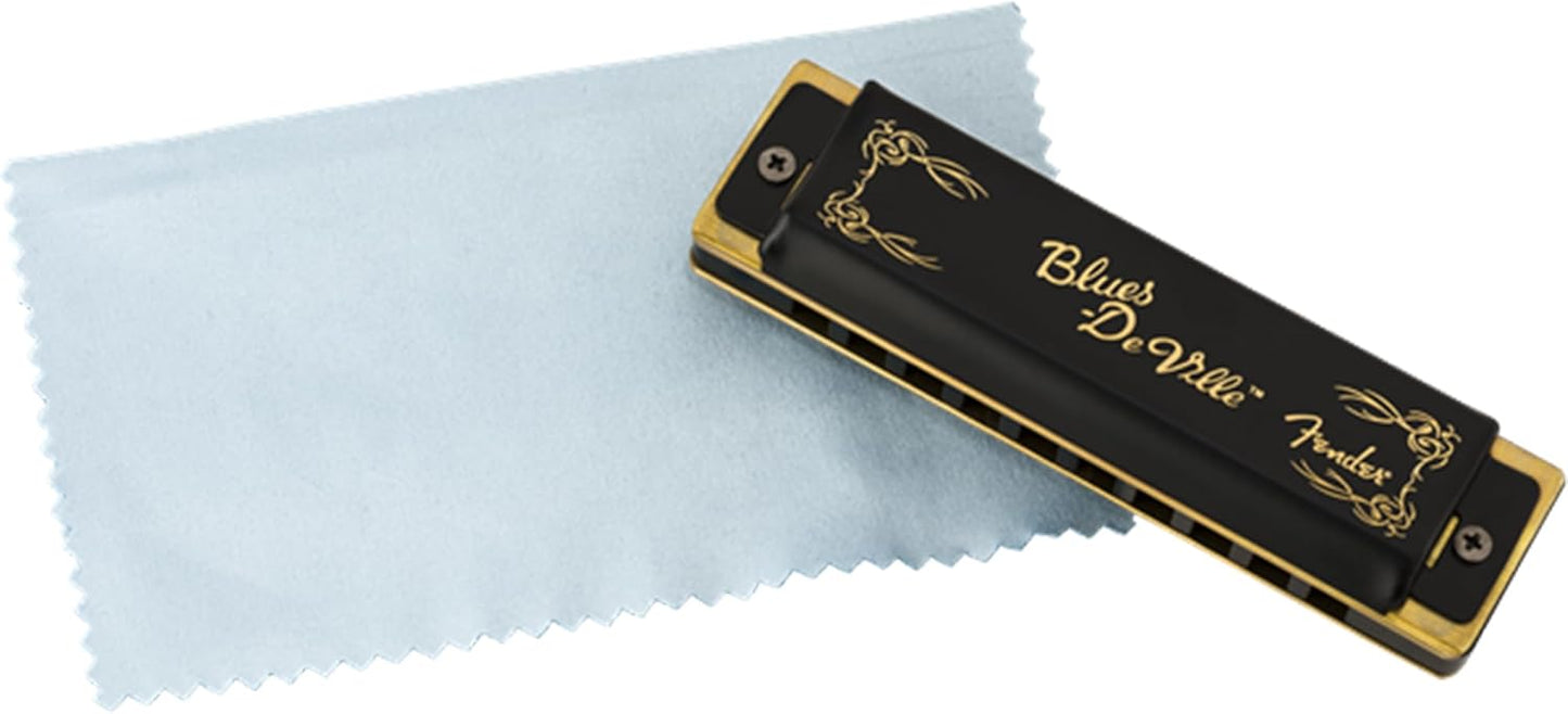 Fender Blues DeVille Harmonica - Key of F Bundle with Carrying Case, Austin Bazaar Online Manual, and Polishing Cloth