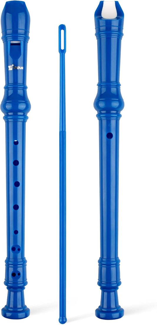 SWAN Soprano Recorder Instrument for Beginners Student - German Fingering 8 Hole Flute Detachable 3pcs Descant Recorder with Cleaning Rod and Fingering Chart for Kids over 6 Years Old, Royalblue