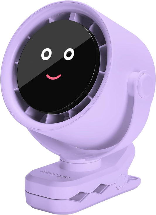 Clip on Fan for Bed, Portable Fan for Travel, Small Powerful 5 Speed Quiet 360° Rotate, Air Turbo Tech & Digital display, For Home Office Stroller Camping (Purple)