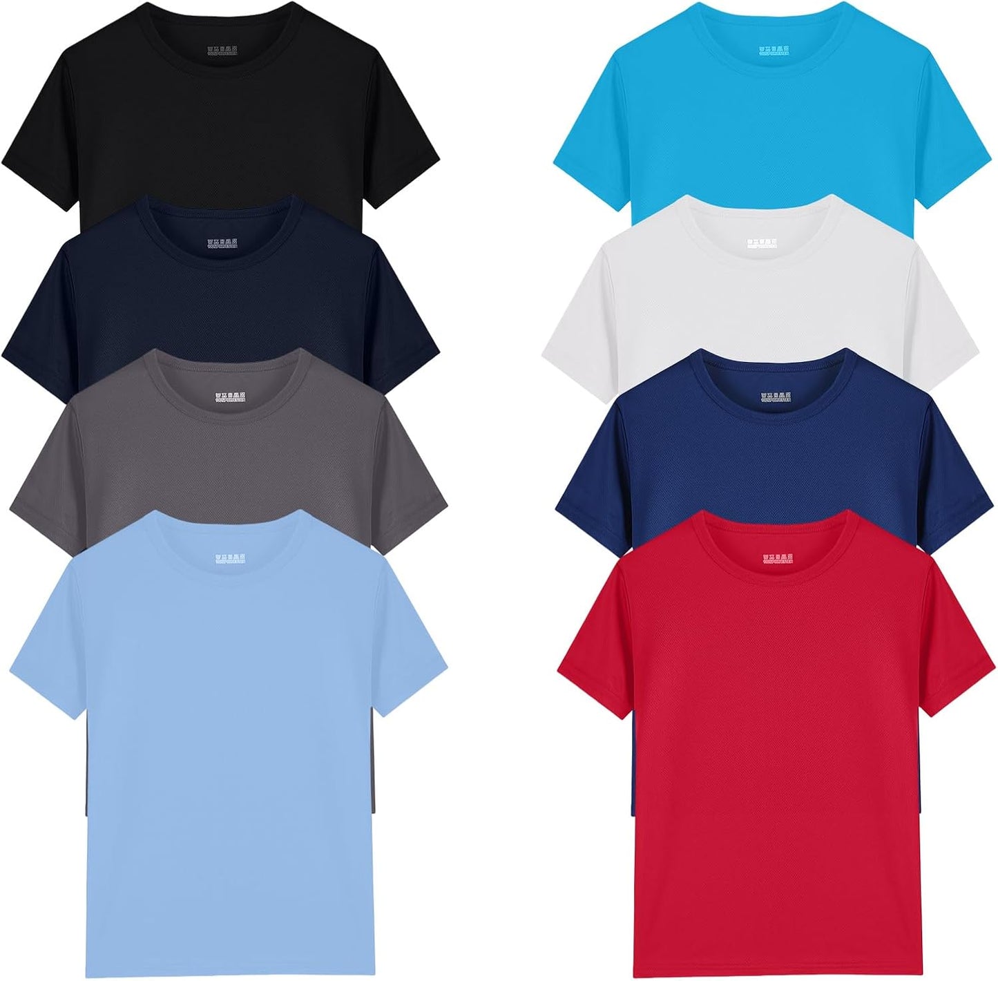8 Pack Boys Kids Youth Mesh Athletic Quick Dry T Shirts Short Sleeve Moisture Wicking Tee Shirts Active Tops (Age 4-18)