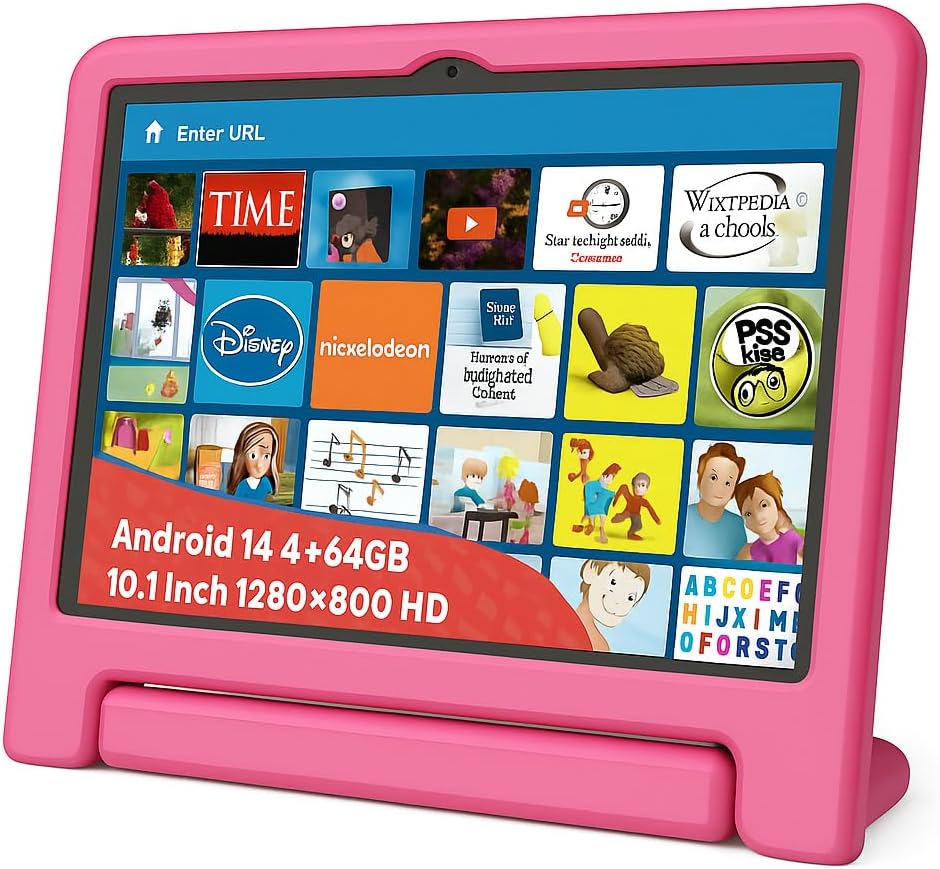 10.1" Kids Tablet Android 14 | 64GB Octa-Core 8GB RAM | Shockproof Case & Parental Control | 12H Fast Charge | HD Display w/Google Kids Space & Educational Apps | WiFi 6/Bluetooth/GPS | Ages 3-12