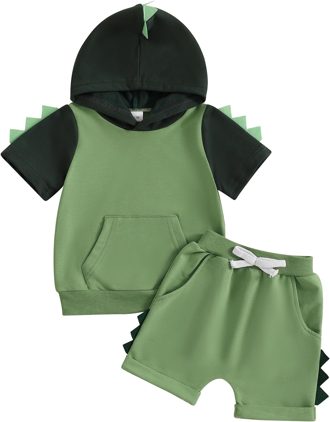 Toddler Baby Boy Summer Hooded Outfit Contrast Color Short Sleeve T Shirt Top Elastic Shorts Summer Clothes Set