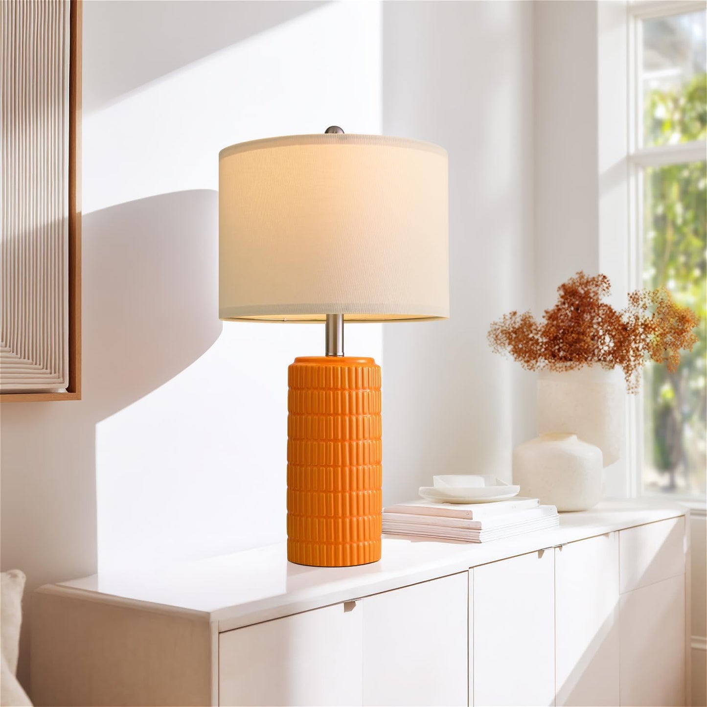 PoKat 23" Orange Table Lamps Decor for Living Room Set of 2, Modern Living Room Lamps for End Table, Ceramic Table Lamps for Bedroom, Contemporary Nightstand Lamps for Home Bedroom Decor