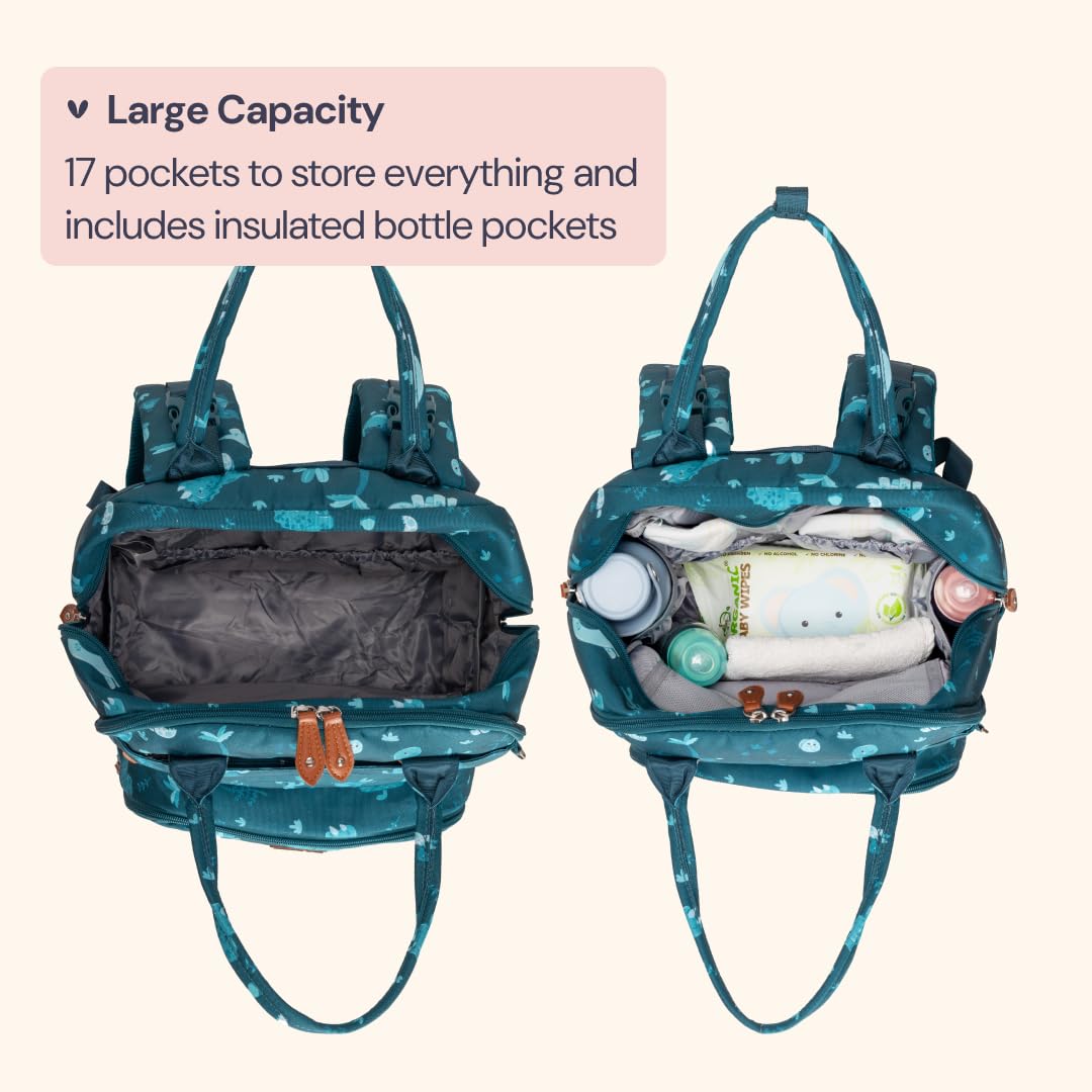 BabbleRoo Diaper Bag Backpack - Baby Essentials, Travel Essentials Baby Bag with Changing Pad, Stroller Straps & Pacifier Case - Unisex, Dino