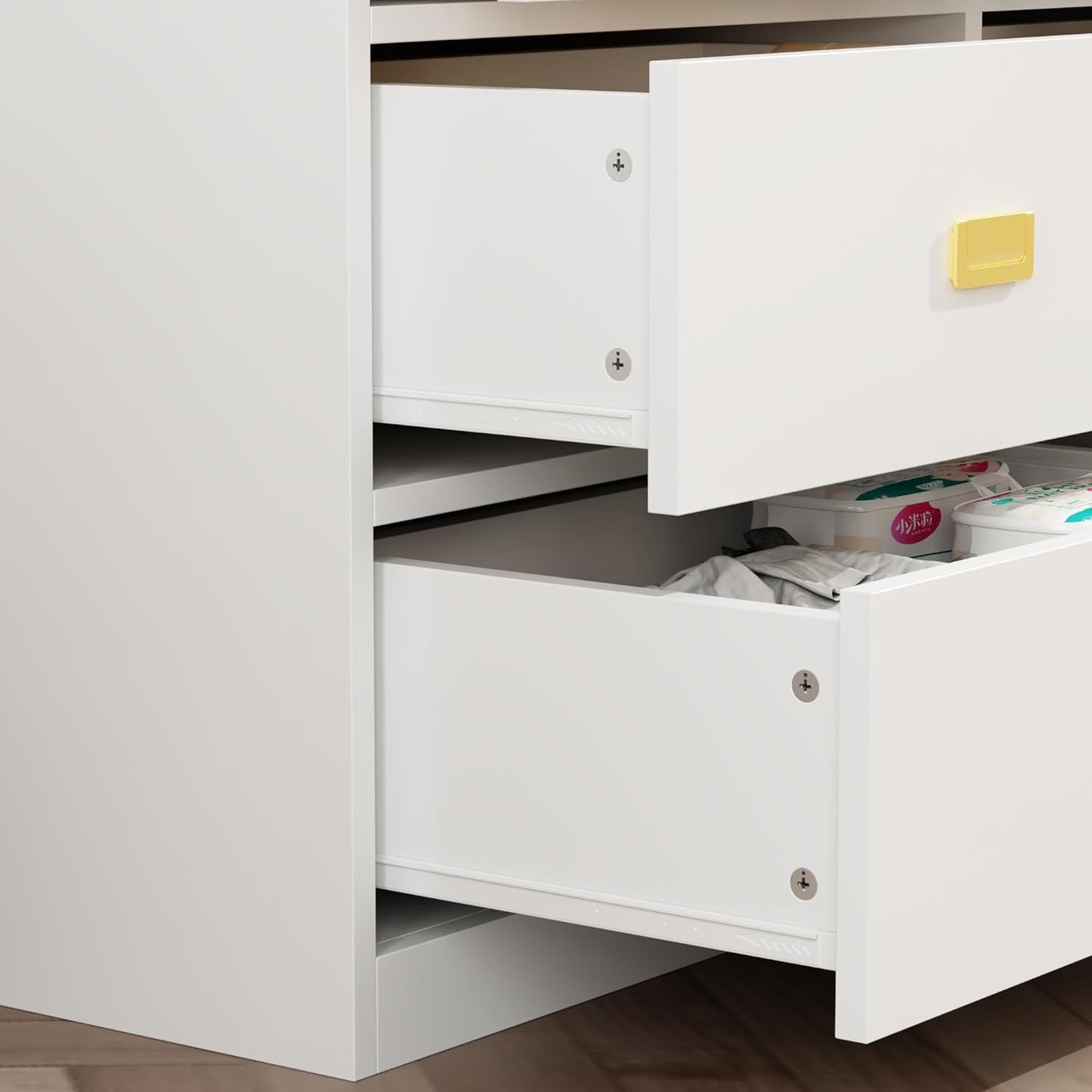 6 Drawer Baby Dresser, Nursery Dresser with Changing Topper, Long Cabinet for Infant Cloth Organize, Changing Station for Nursery and Kids Bedroom Storage, White (45.3" W x 18.9" D x 30.1" H)