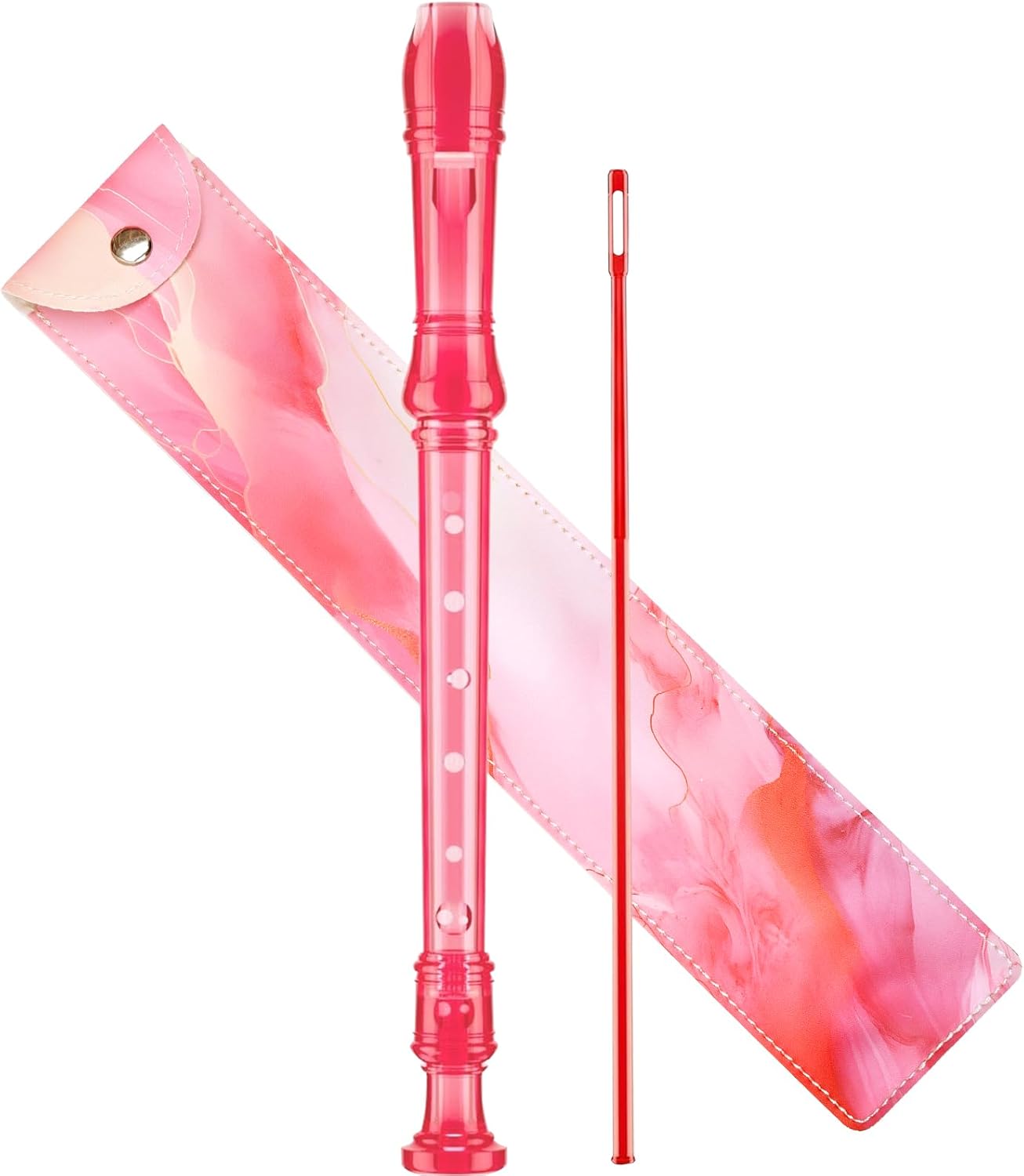 Soprano Recorder Instrument for Kids Beginners Student German Fingering C Key Recorder Instrument 3 Piece with Cleaning Rod and Bag Fingering Chart(Crystal Pink)