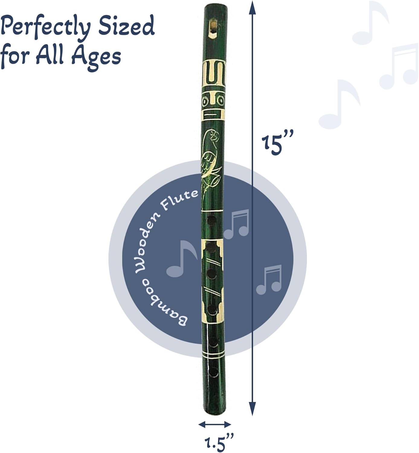 Mia Jewel Shop - Handmade Colored Bamboo Wooden Flute | Tribal Nature Pattern | Native Recorder for Beginners, Meditation & Music Lovers (Green)