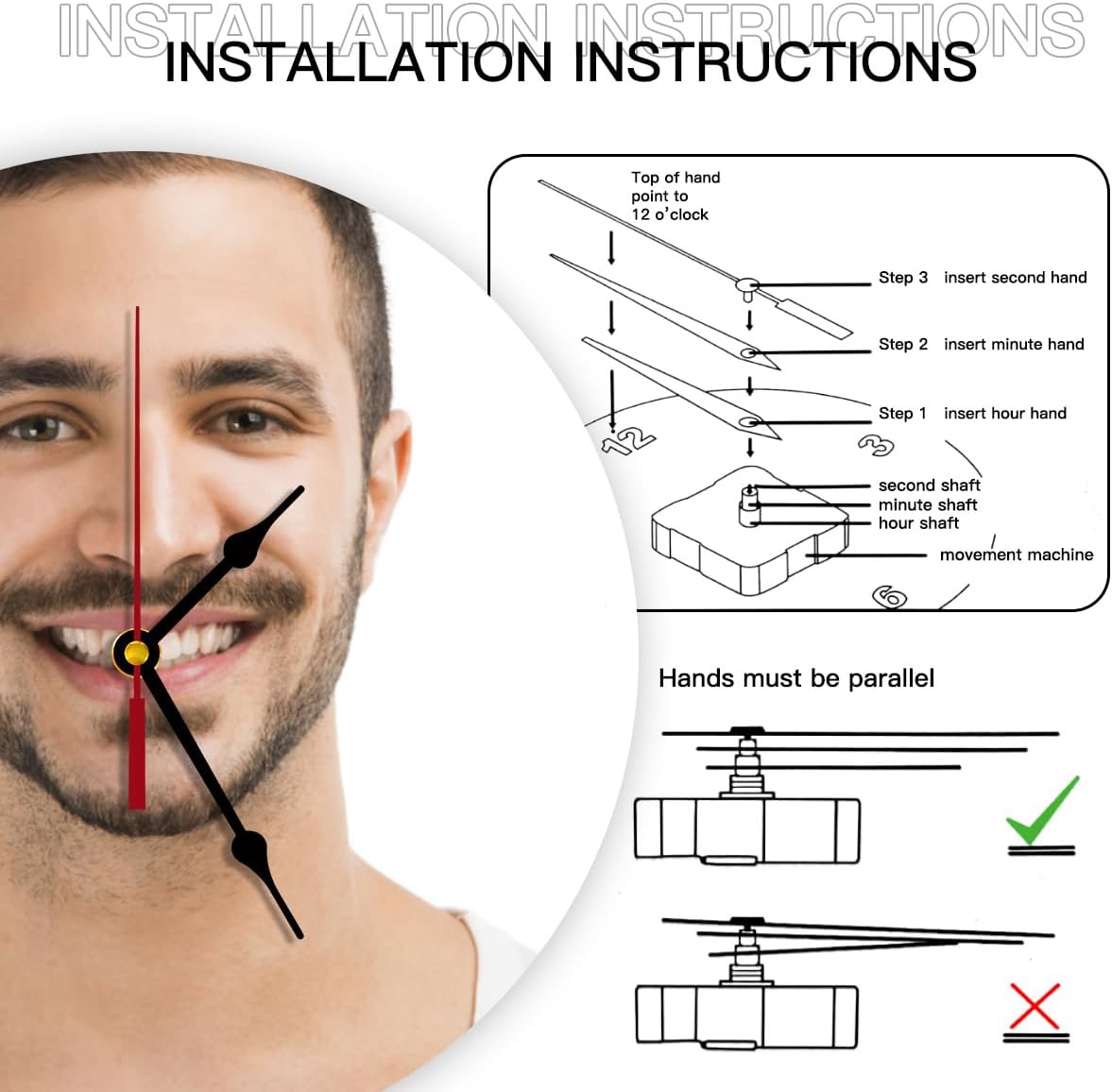 Generic Custom Clocks for Walls Personalized Clocks with Picture Silent Non Ticking Round Decoration for Kitchen Family Friends Gifts, 10inch-25cm