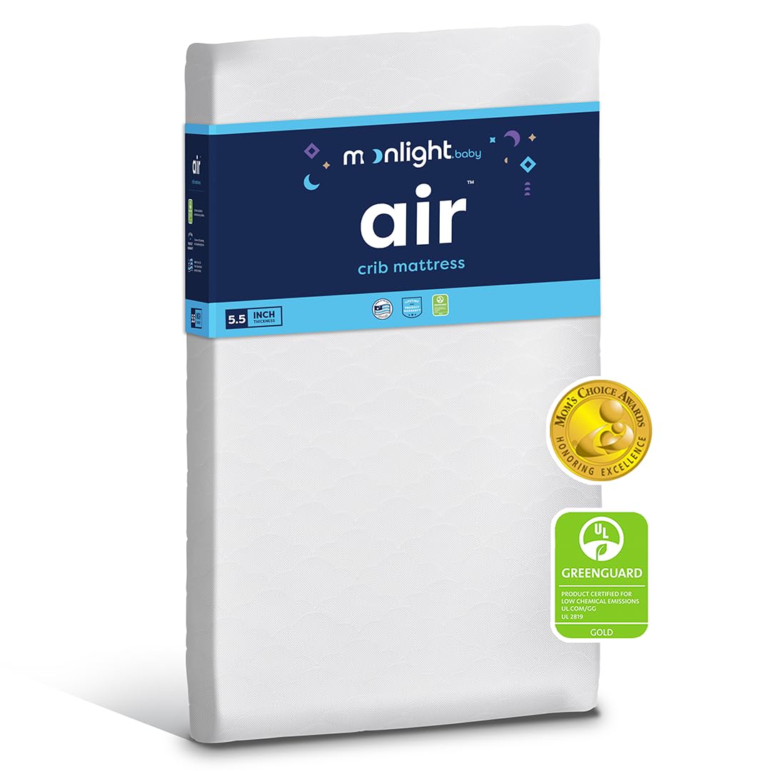 Moonlight Slumber Air Crib Mattress – Breathable, Washable, Dual-Sided Infant and Toddler Mattress with Open Core Design, Foam-Free, Hypoallergenic, 5.5", Standard Crib Size, Made in USA