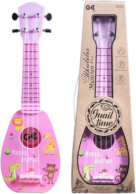 YOLOPARK 17" Kids Toy Guitar for Girls Boys, Mini Toddler Ukulele Guitar with 4 Strings Keep Tones Can Play for 3, 4, 5, 6, 7 Year Old Kids Musical Instruments Educational Toys for Beginner (Pink)