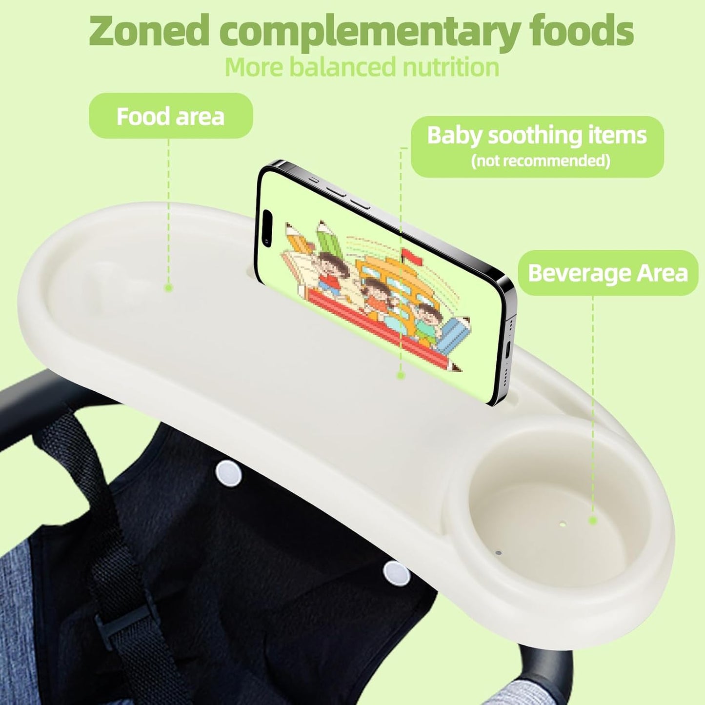 Stroller Snack Tray for Nuna, Cup Holder and Phone Holder, Easy Install, White