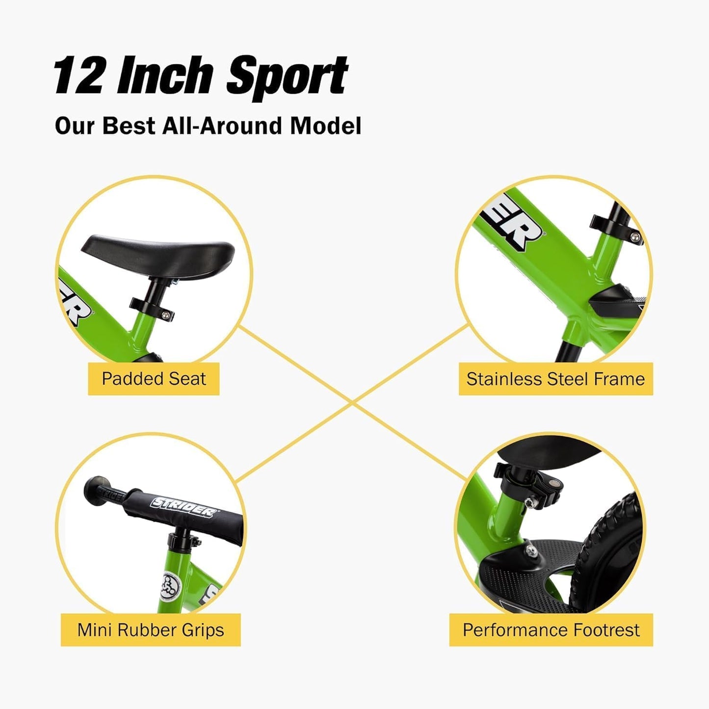 Strider 12” - Helps Teach Baby How to Ride a Balance Bicycle - for Kids 6 Months to 4 Years - Easy Assembly & Adjustments