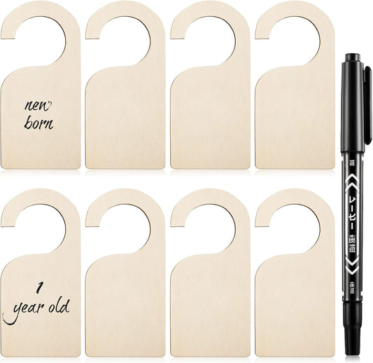 Patelai 50 Pieces Blank Wooden Clothing Rack Divider Closet Blank Organizers Hanger Separators Hanging Closet Divider with Marker Pen for Home Nursery Clothes