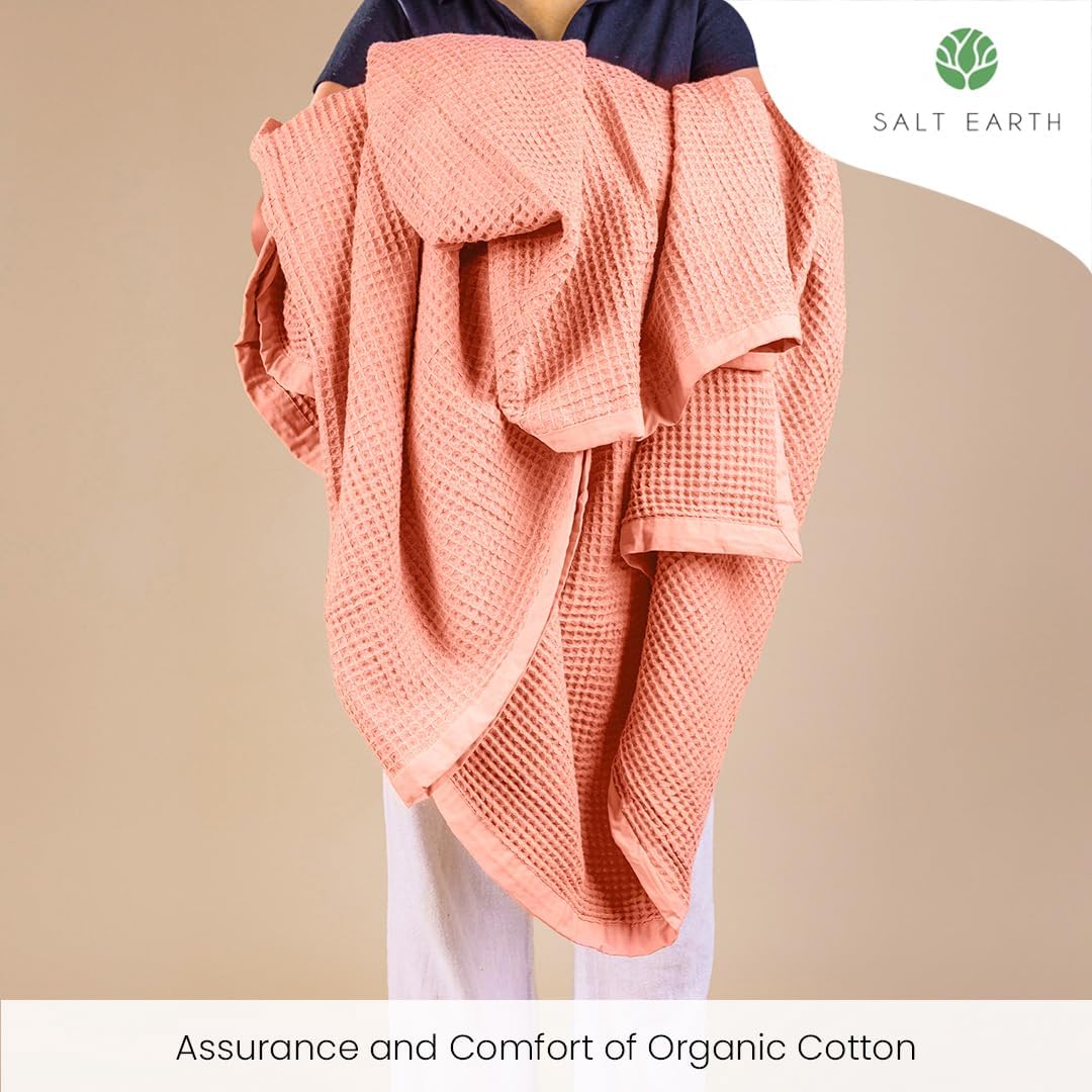 Salt Earth GOTS Certified 100% Organic Cotton Throw Blanket, 60" X 80" Waffle Blankets & Throws for Bed, Throw Blanket for Couch, Modern and Cozy Blanket, All Seasons, Comfy Soft Blankets (Sun Bay)