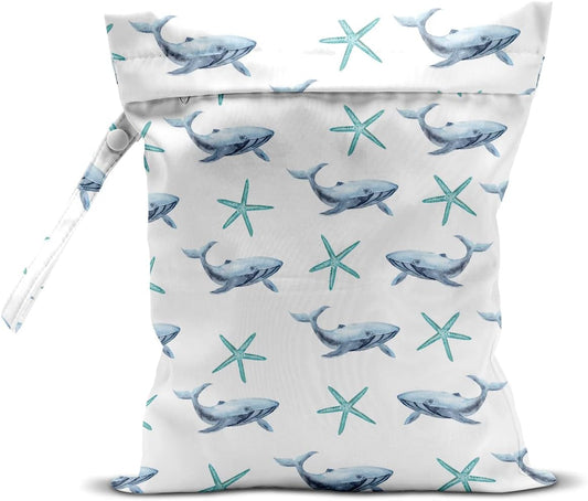 Wet Bag, Wet Dry Bag, Wet Bag for Swimsuit, Travel, Beach, Pool, Diapers, Dirty Yoga Gym Clothes, Makeup Bag, Waterproof Reusable Beach Bag Ocean Decor Starfish Sea Horse Anchor