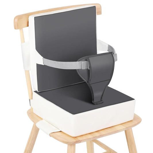 Toddler Booster Seat for Dining Table Kitchen Chair, Waterproof Non-Slip with Backrest & Adjustable Straps, Portable PU Travel Baby Kids Booster Seat Cushion