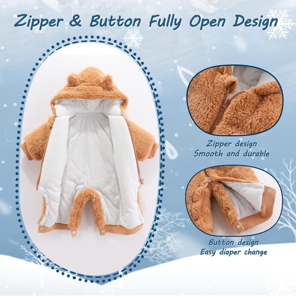Newborn Baby Bear Outfit Suit Girls Boys Fleece Jumpsuit Romper Hooded Winter Snowsuit Clothes