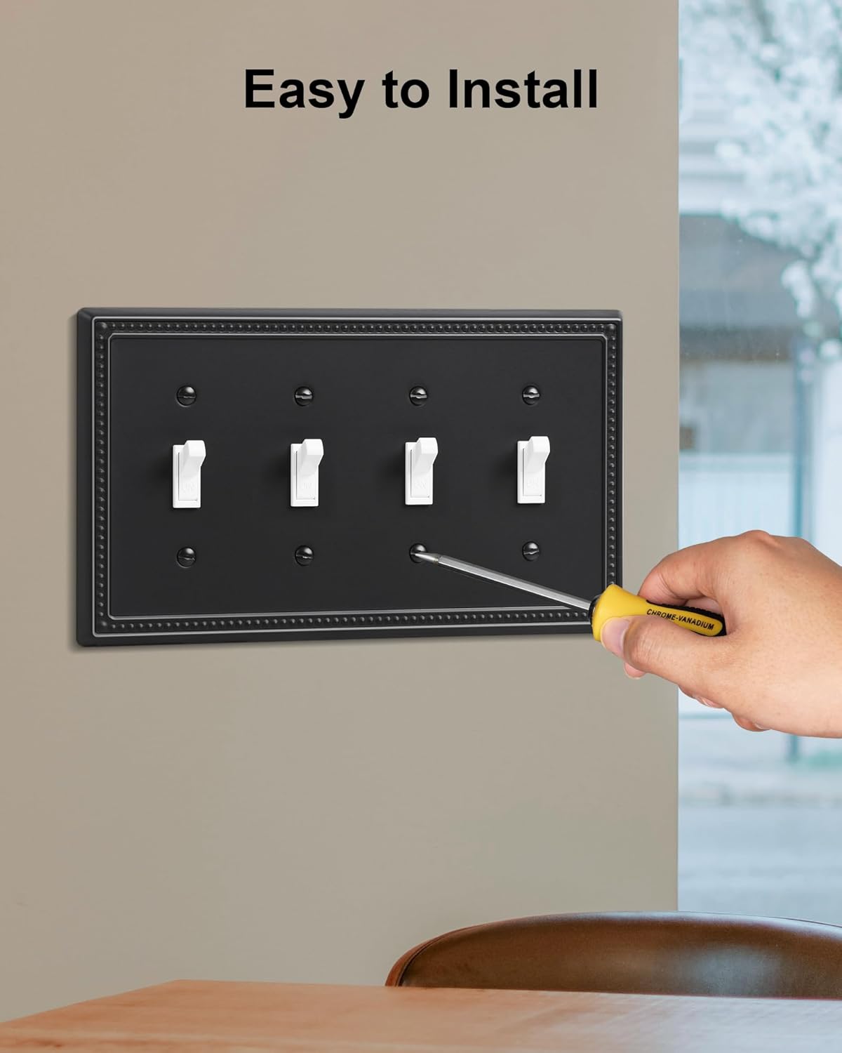 2-Pack Quad Toggle Light Switch Cover Plate, 4 Gang Metal Switch Plate Covers, Black Pearls Decorative Wall Plate, Corrosion Resistant