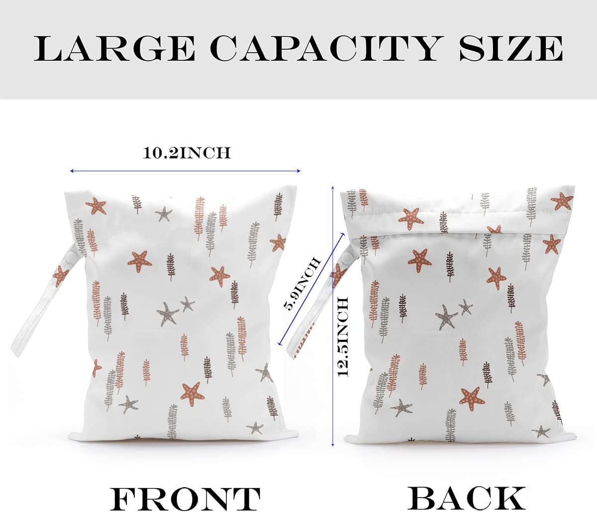 Wet Bag, Wet Dry Bag, Wet Bag for Swimsuit, Travel, Beach, Pool, Diapers, Dirty Yoga Gym Clothes, Makeup Bag, Waterproof Reusable Beach Bag Ocean Decor Starfish Sea Horse Anchor