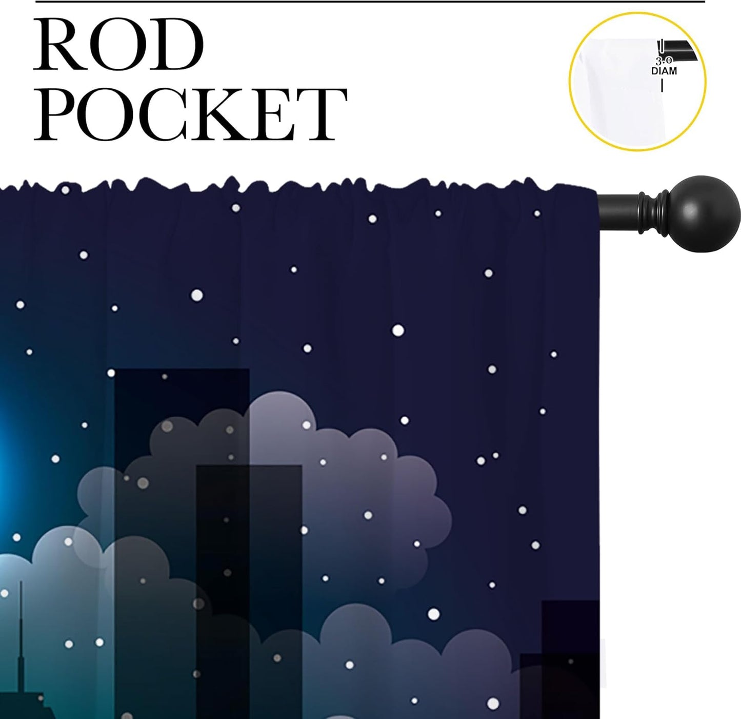 Superhero Rod Pocket Blackout Curtains for Boy Girl Bedroom, Violet Night Sky Buildings Cityscape Home Energy Efficient Light Filtering Window Curtain for Living Room, 84x63 inch