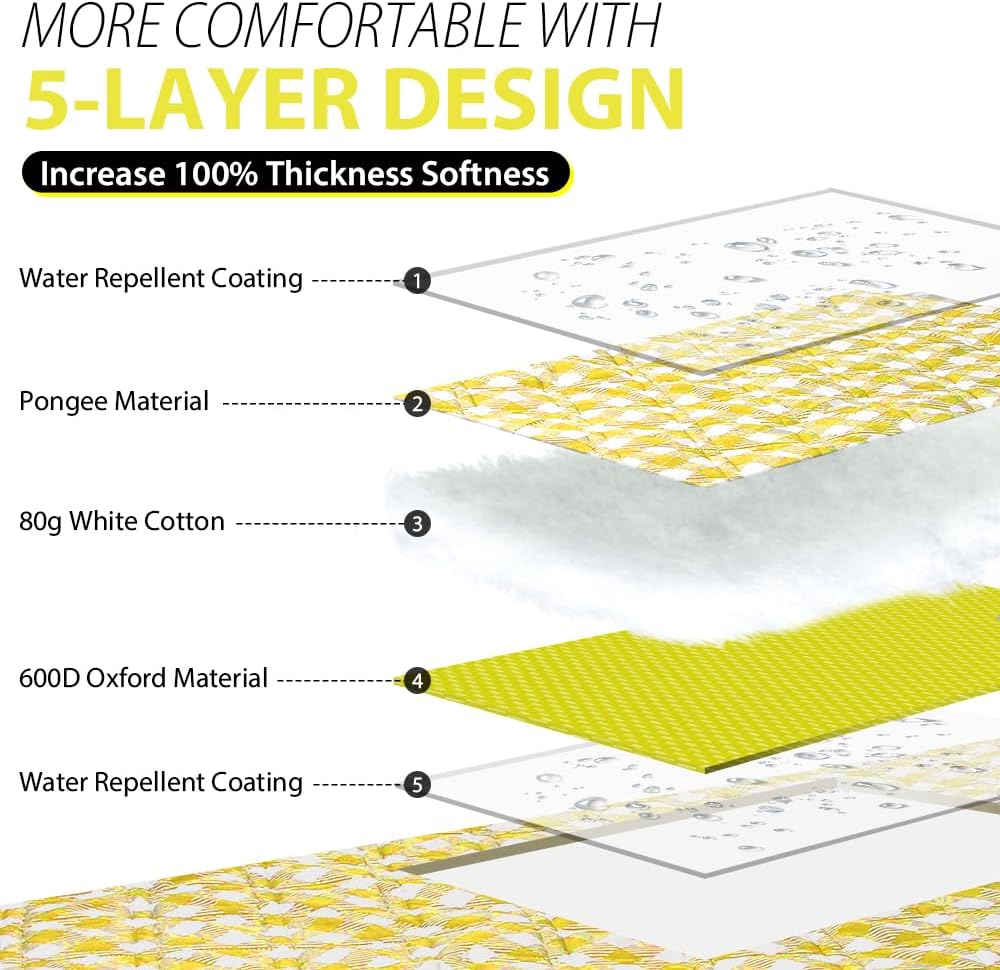 ZAZE Extra Large Picnic Blankets, 80''x80'' Washable Waterproof Foldable Oversized Compact Picnic Mat for Spring Summer Blanket Beach, Camping on Grass (Yellow and White)