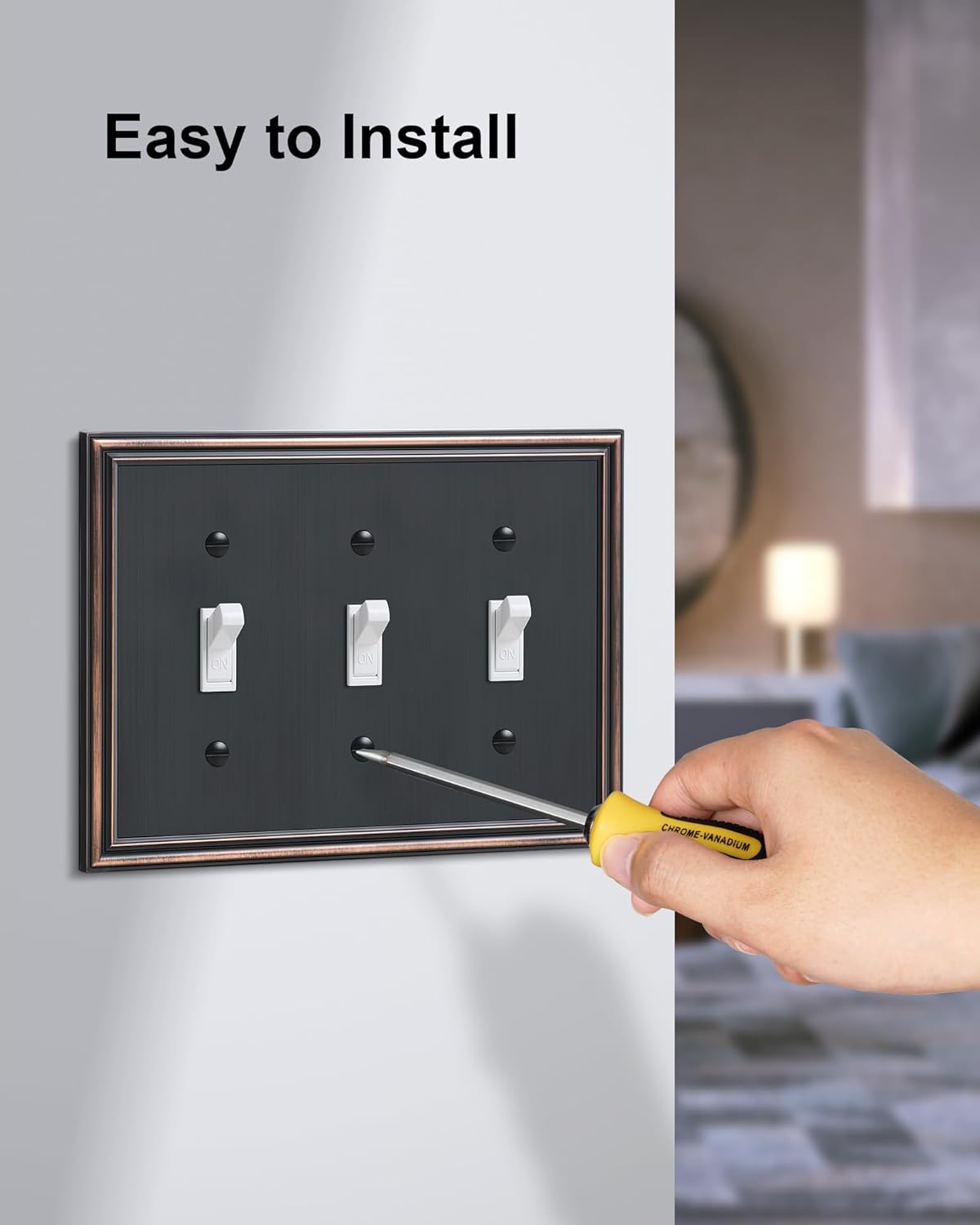 2-Pack Triple Toggle Light Switch Cover Plate, Durable Solid Zinc Alloy Decorative Switch Plate Covers, Aged Bronze 3 Gang Wall Plate, Corrosion Resistant