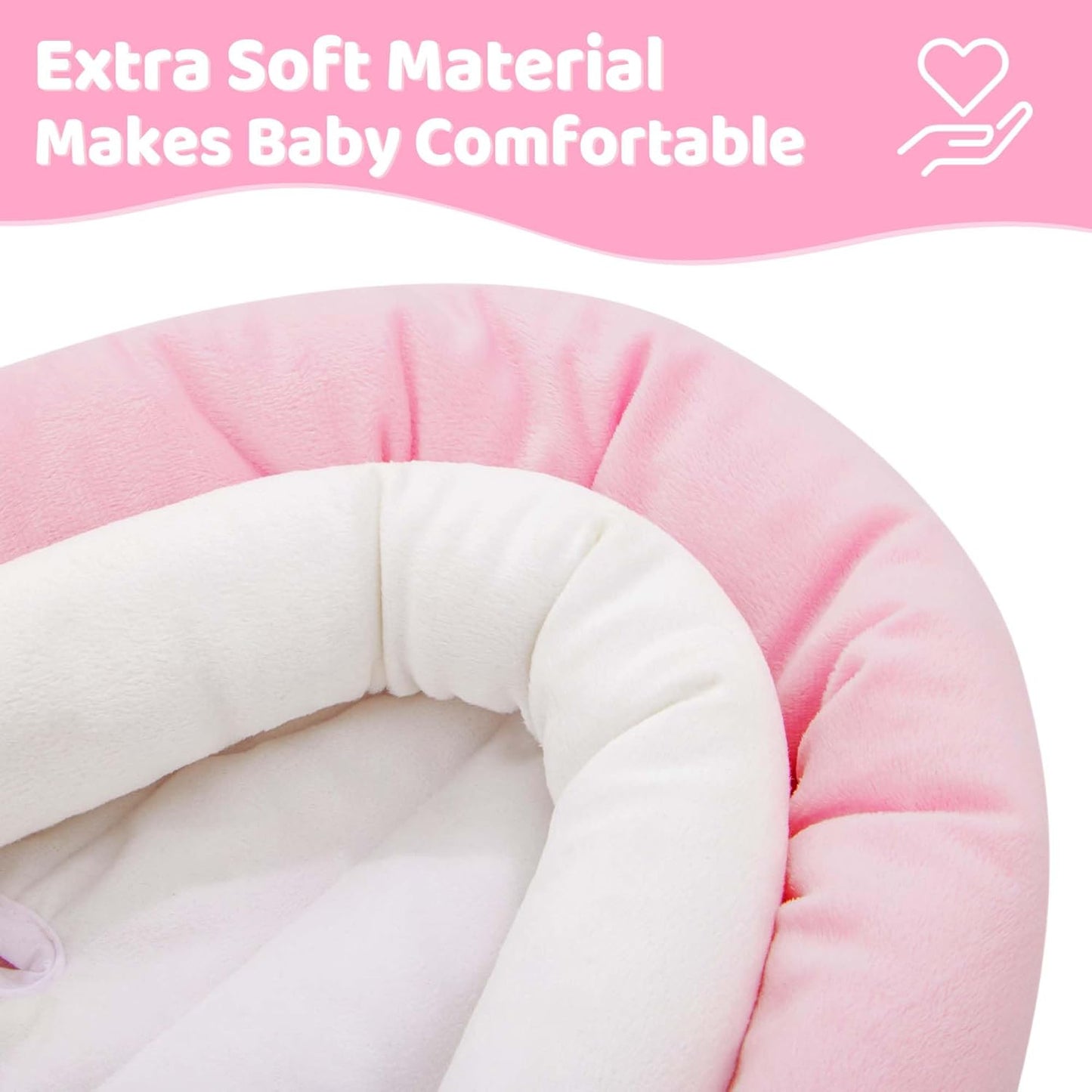 Pro Goleem Breathable 3-in-1 Baby Car Seat Head Support, Soft Infant Car Seat Insert, Carseat Cushion for Newborn, Perfect for Car Seat, Strollers, Swings, Carrier, Bouncer, Pink and White